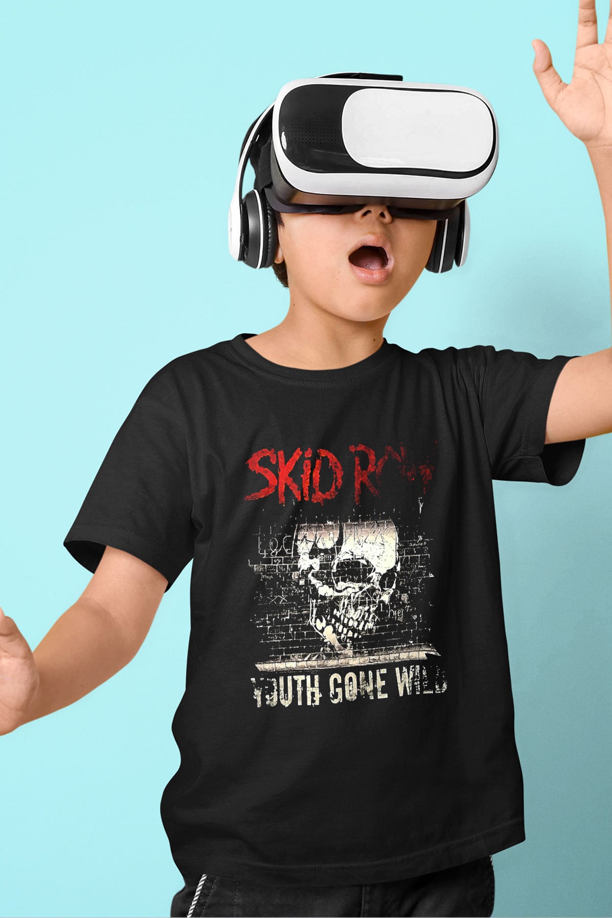 Skid Row Baskılı Unisex Siyah Çocuk Tişört - Tshirt