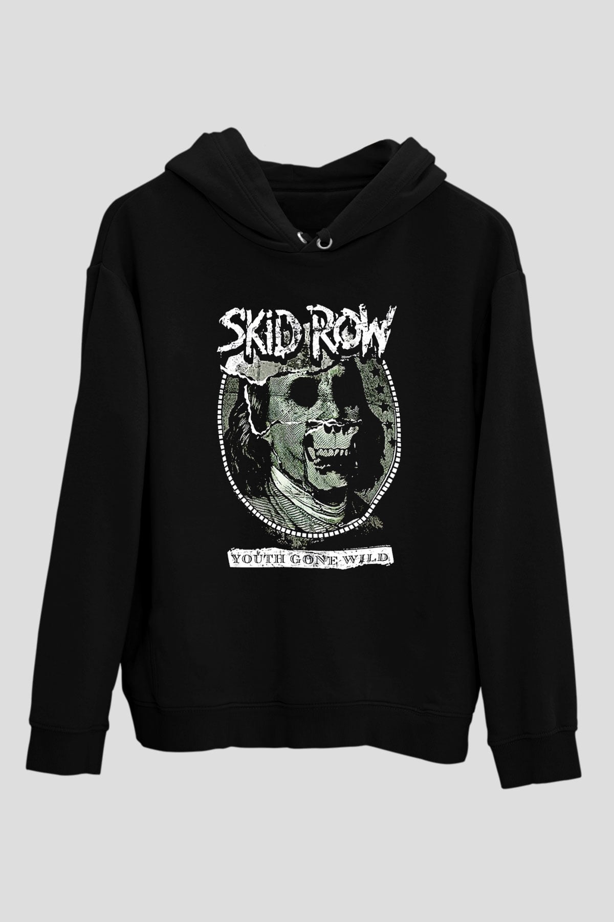 Skid Row Baskılı Unisex Siyah Kapüşonlu Sweatshirt