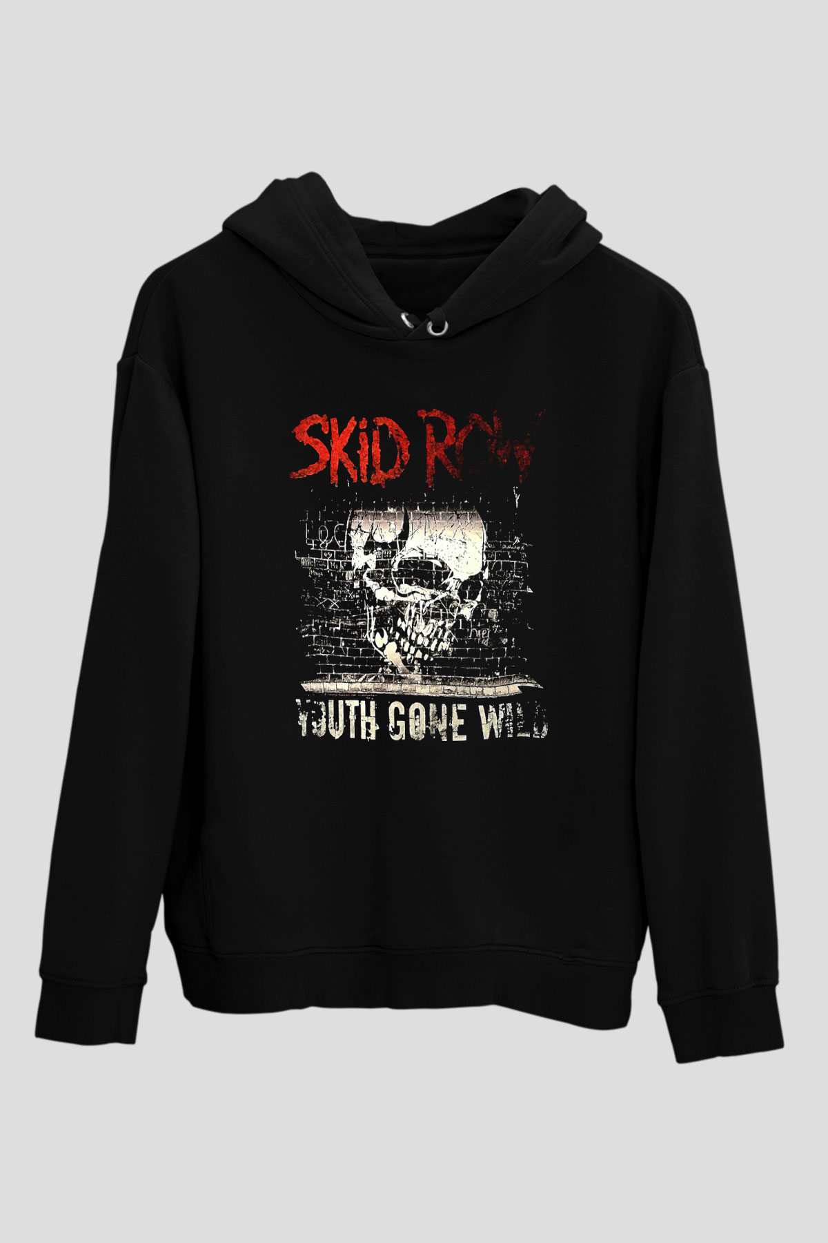 Skid Row Baskılı Unisex Siyah Kapüşonlu Sweatshirt