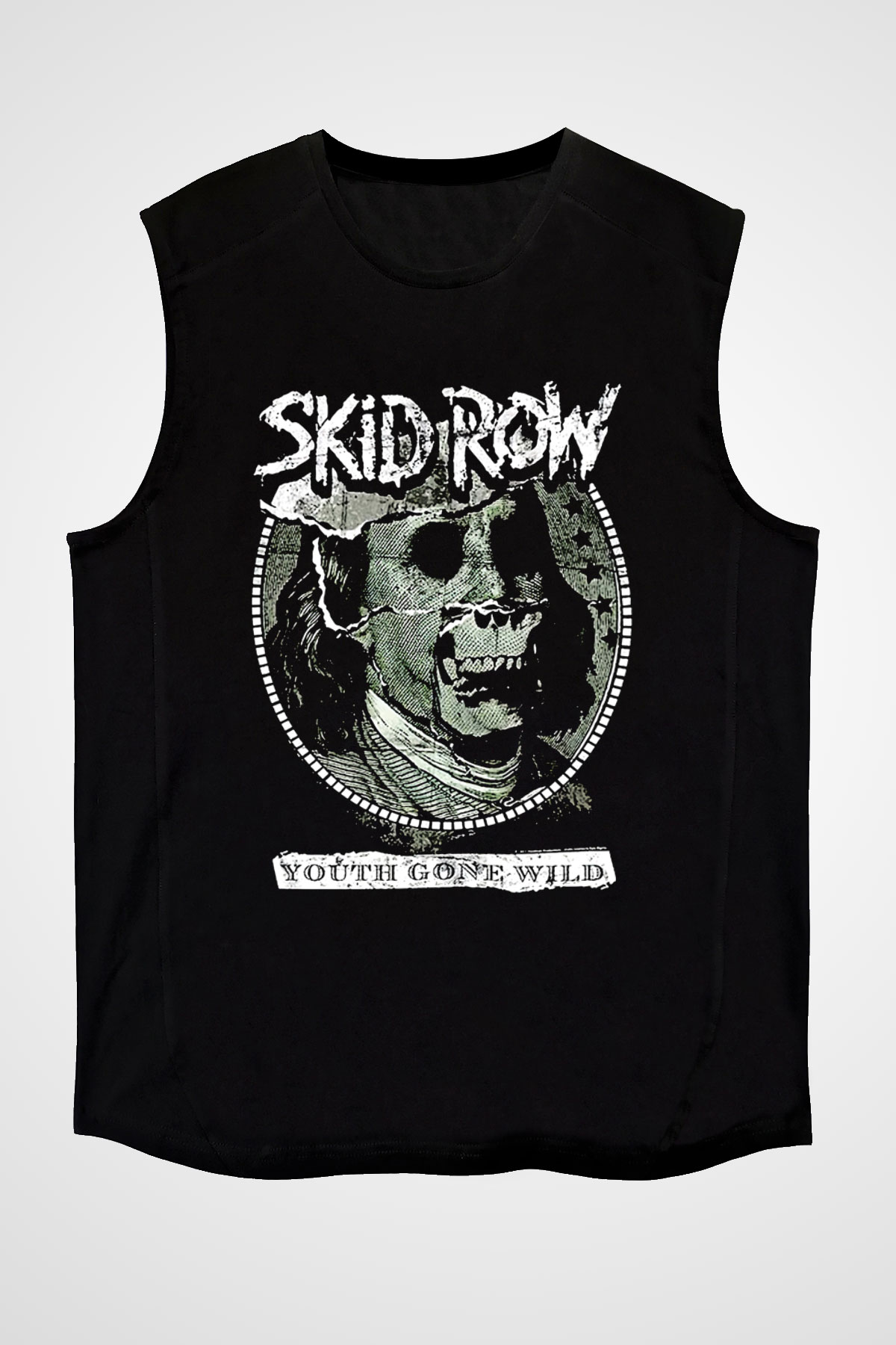 Skid Row Baskılı Unisex Siyah Kolsuz Tişört - Tshirt