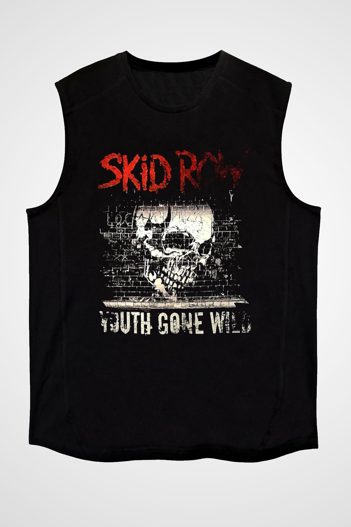 Skid Row Baskılı Unisex Siyah Kolsuz Tişört - Tshirt