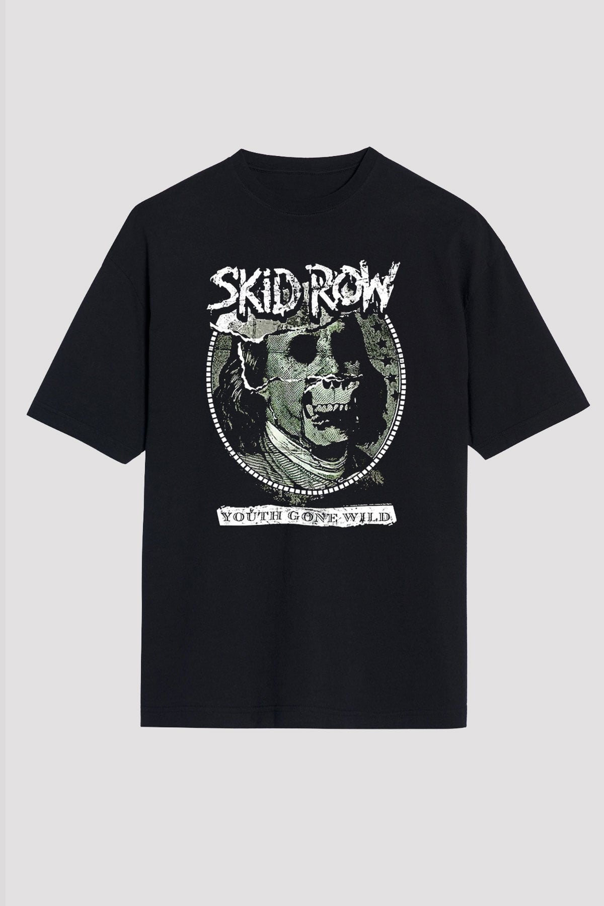 Skid Row Baskılı Unisex Siyah Oversize Tişört - Tshirt