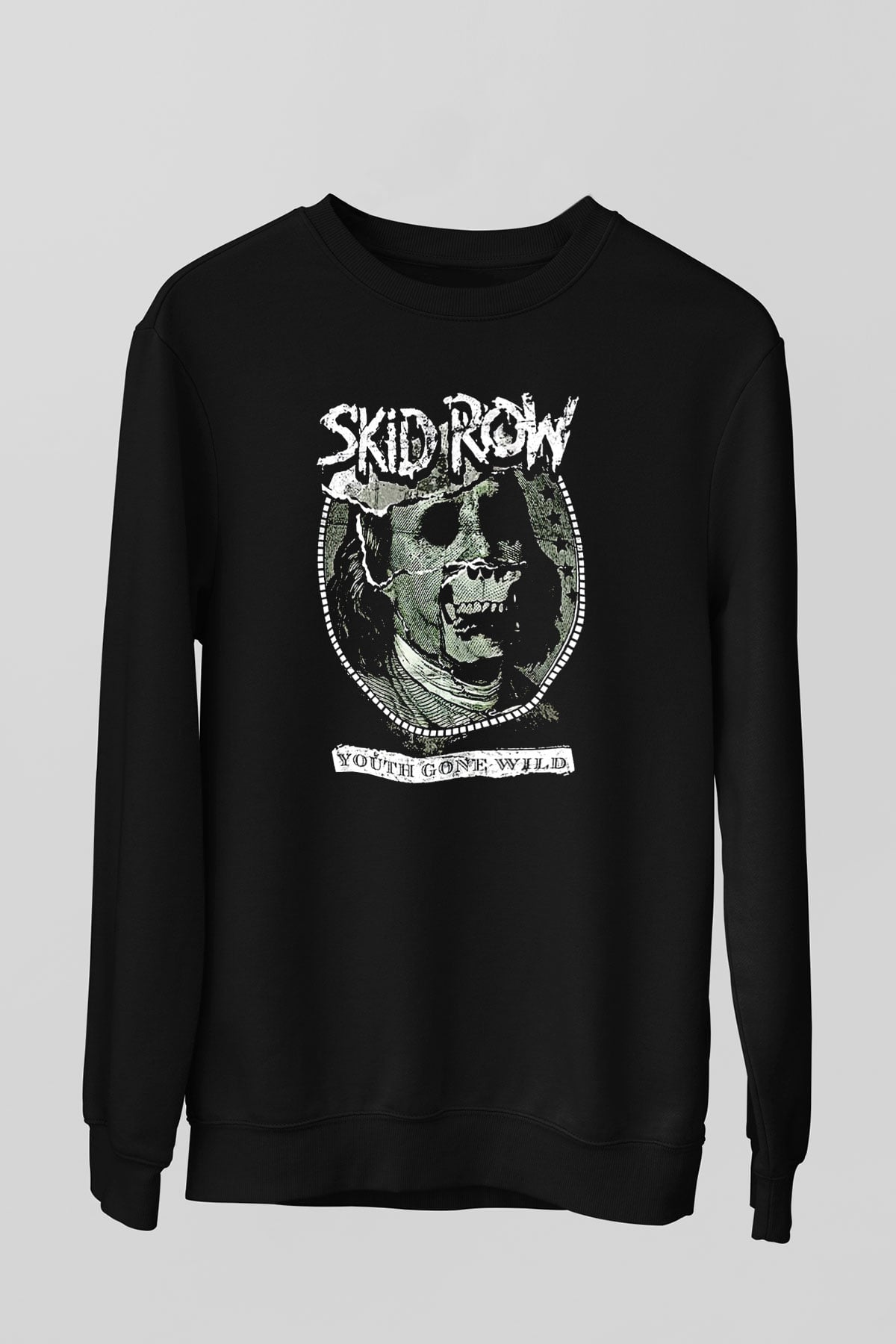 Skid Row Baskılı Unisex Siyah Sweatshirt