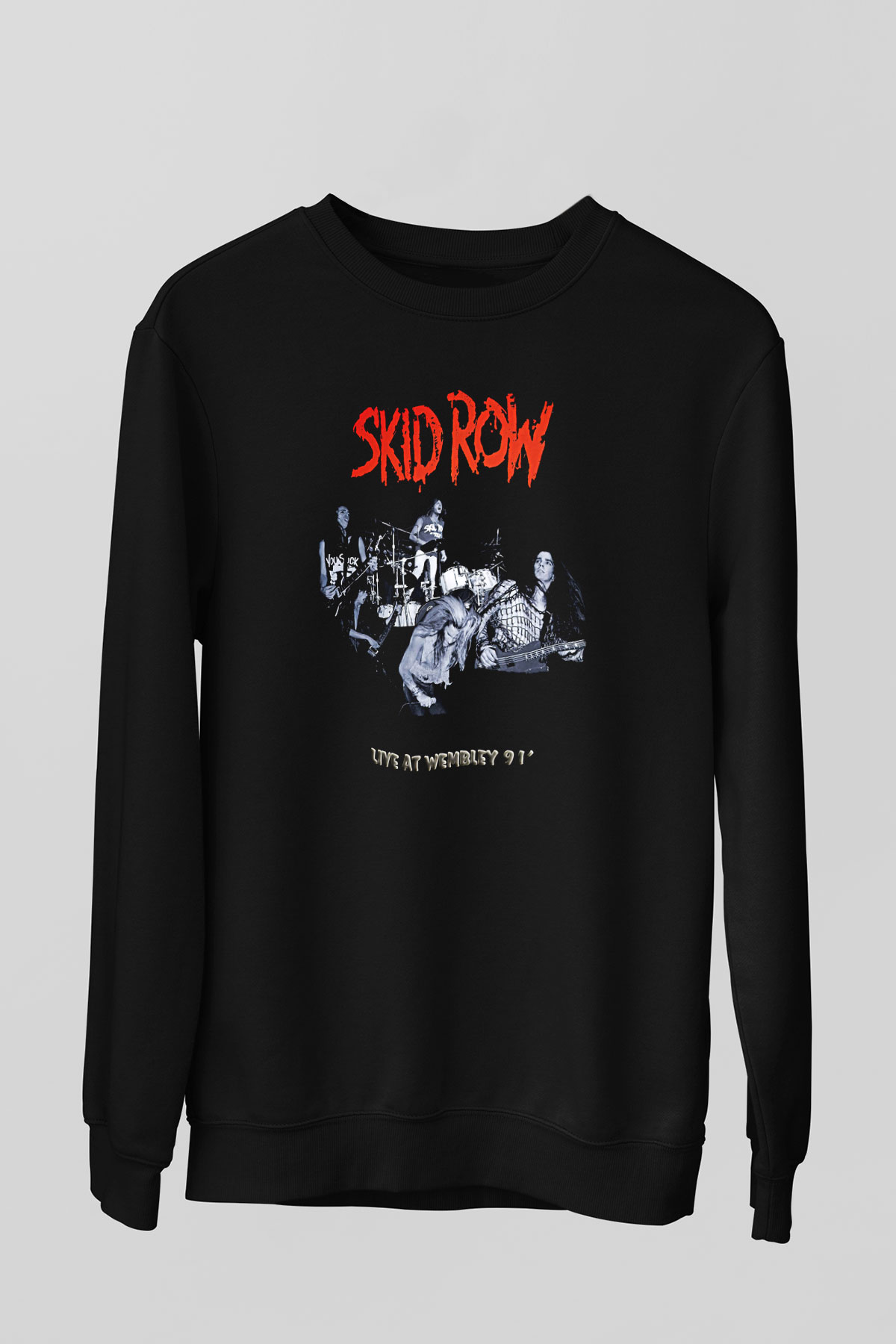 Skid Row Baskılı Unisex Siyah Sweatshirt