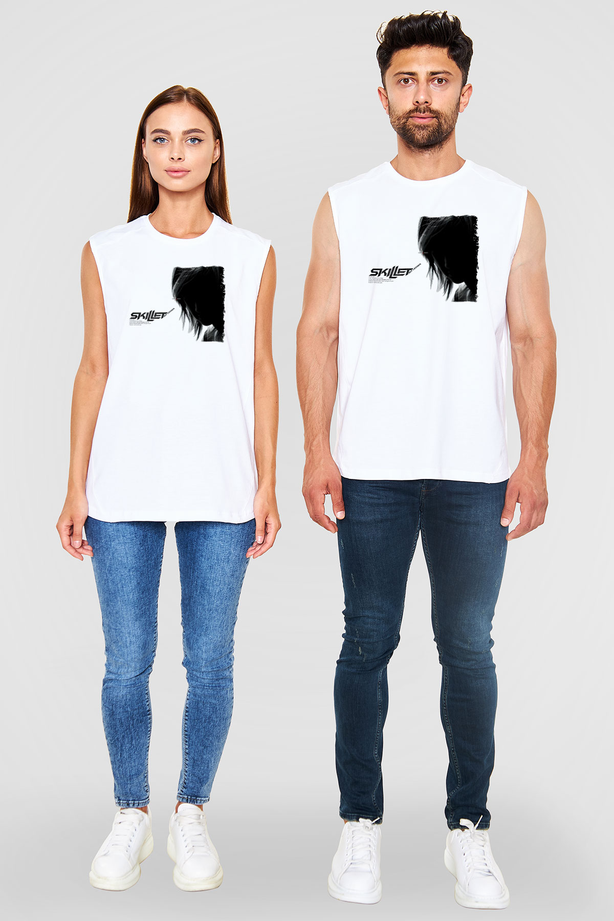Skillet Baskılı Beyaz Unisex Kolsuz Tişört - Tshirt
