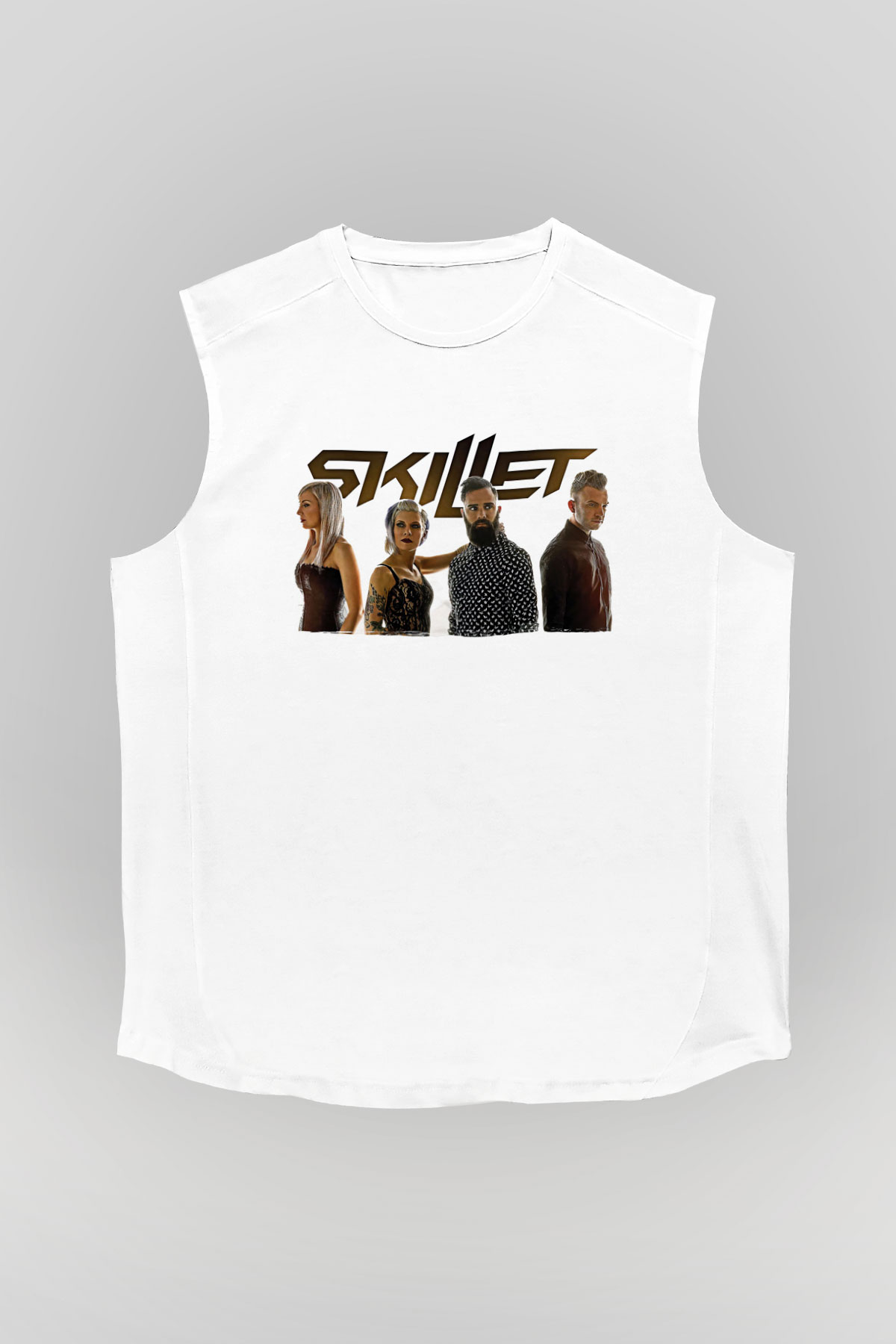 Skillet Baskılı Beyaz Unisex Kolsuz Tişört - Tshirt