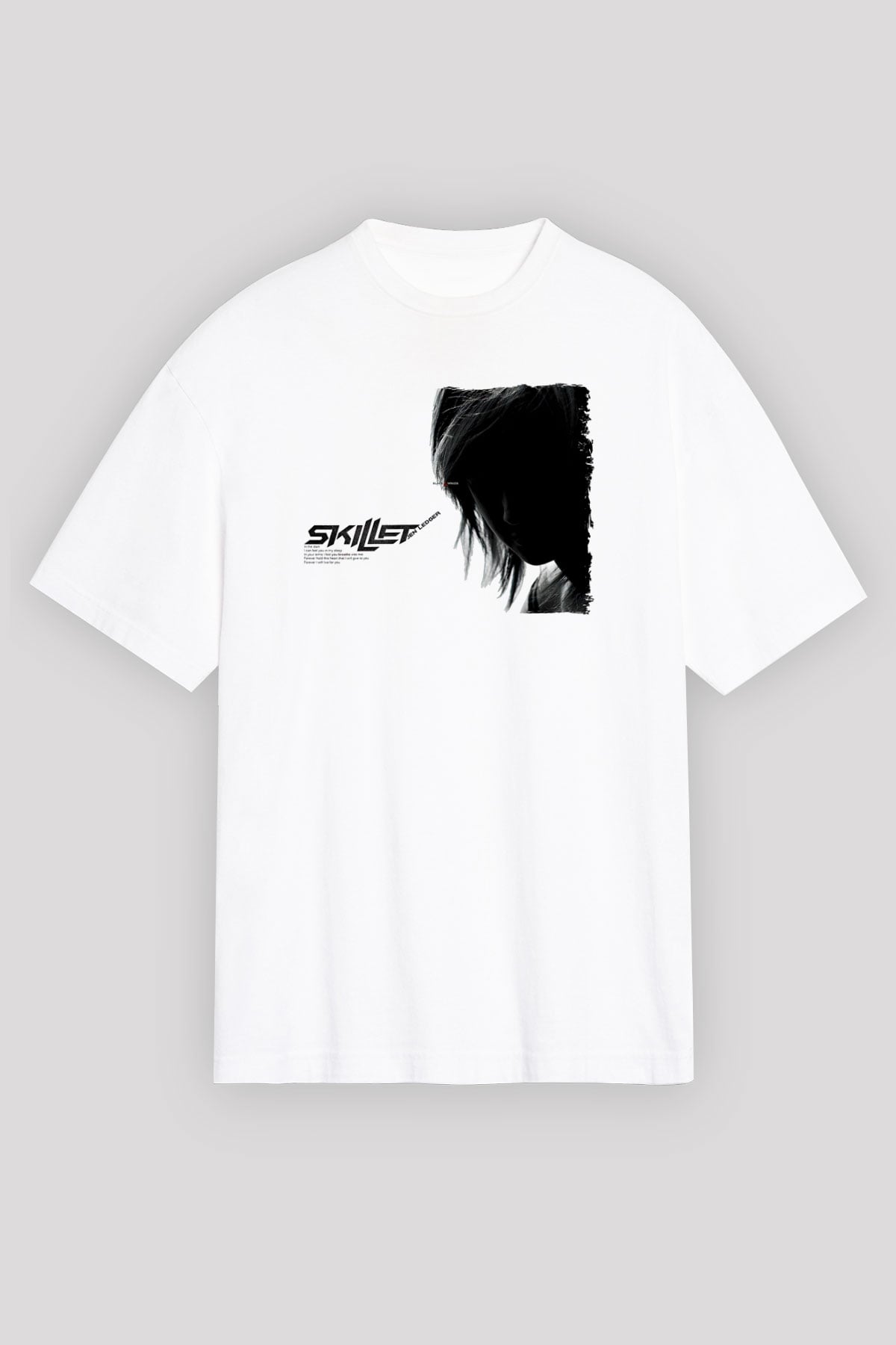 Skillet Baskılı Beyaz Unisex Oversize Tişört - Tshirt