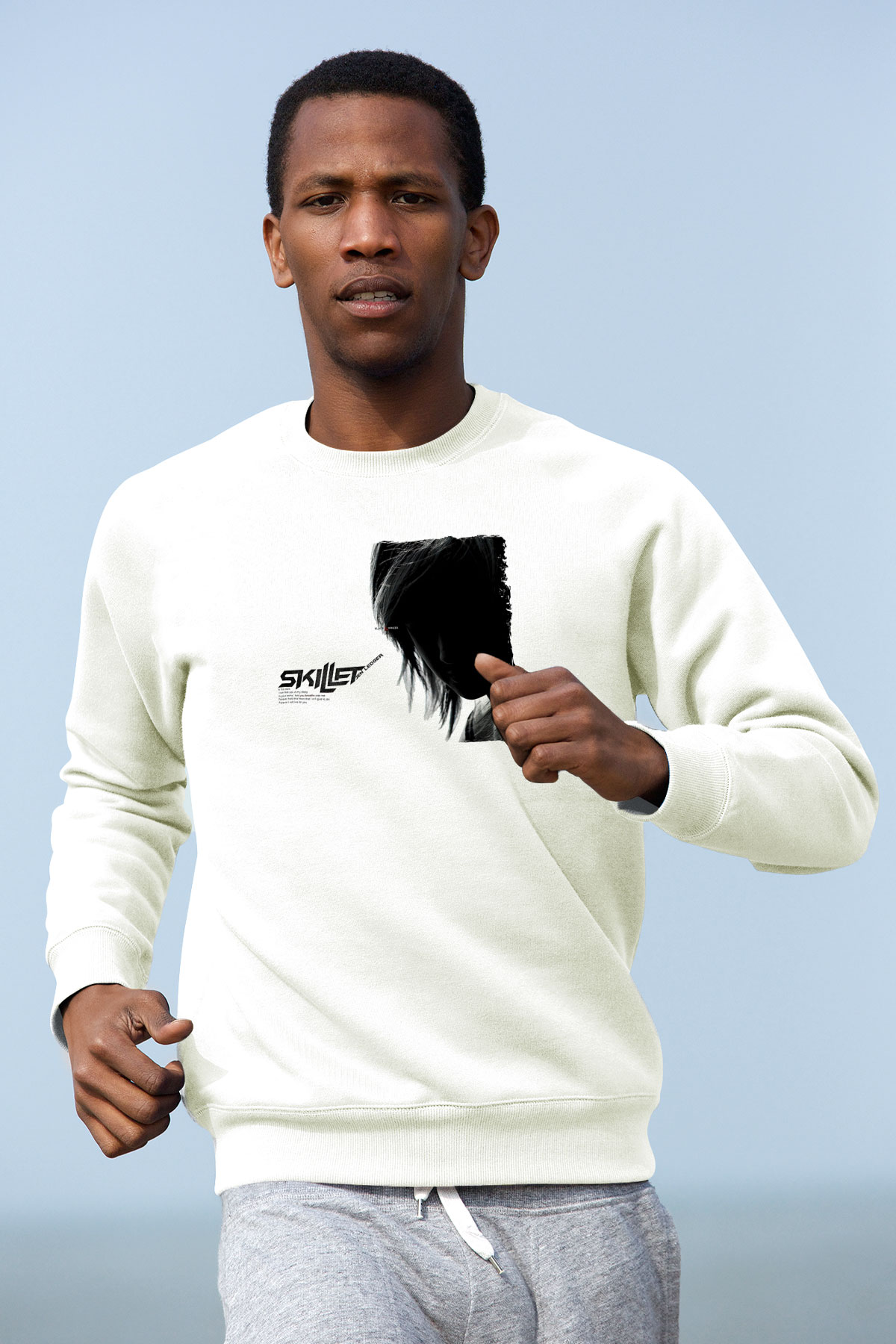 Skillet Baskılı Beyaz Unisex Sweatshirt