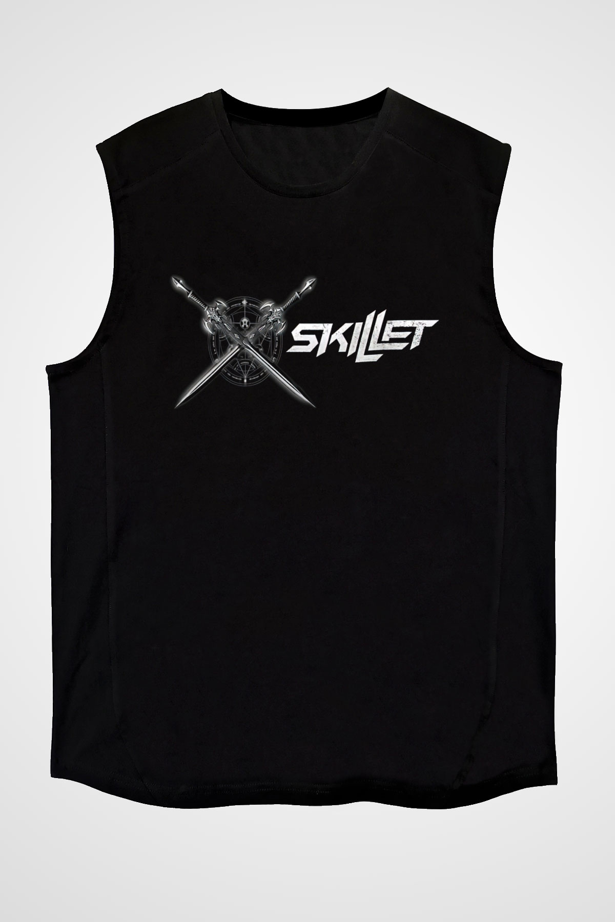 Skillet Baskılı Unisex Siyah Kolsuz Tişört - Tshirt