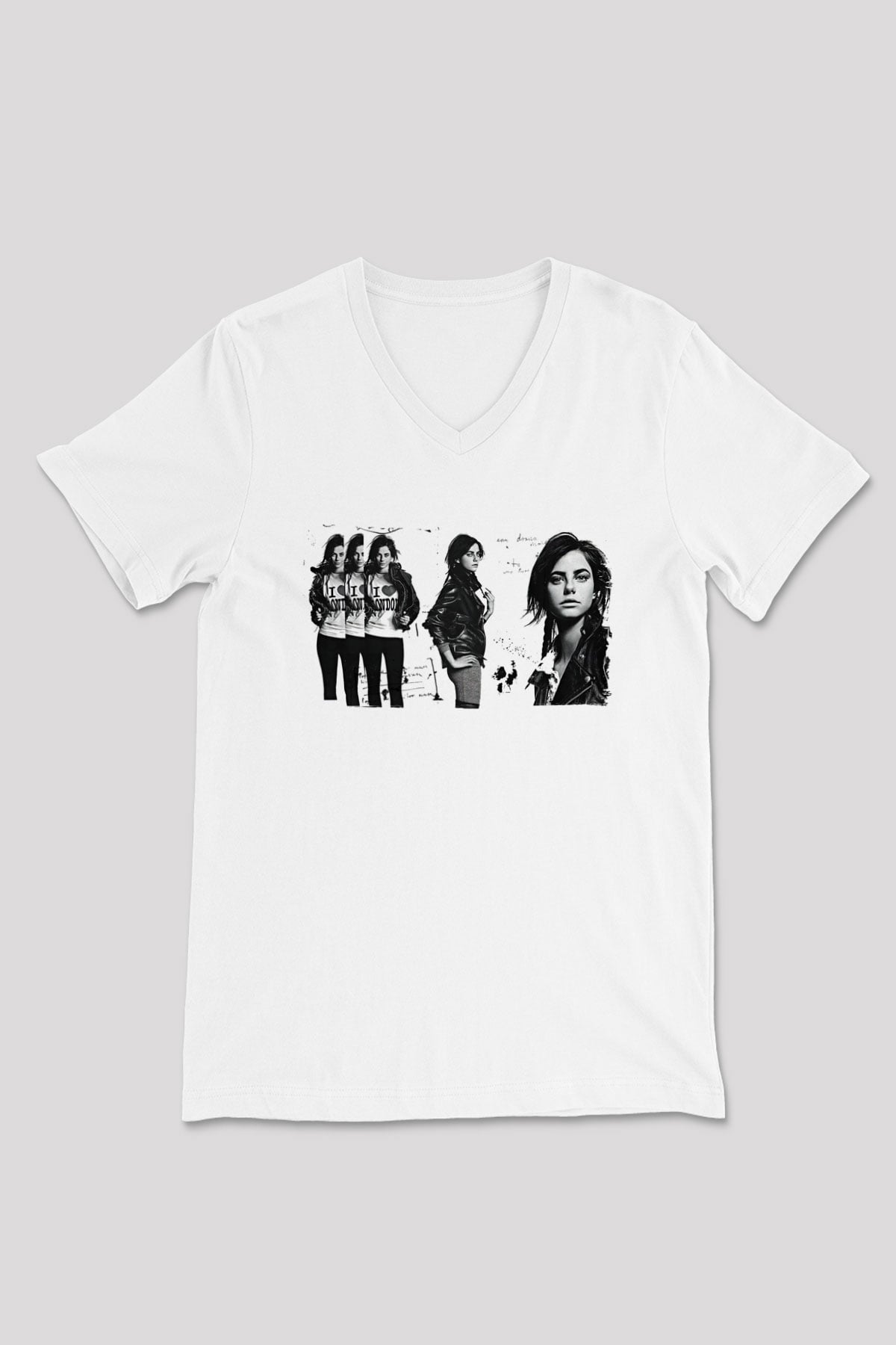 Skins Baskılı Siyah V Yaka Tişört Baskılı Beyaz Unisex V Yaka Tişört - Tshirt