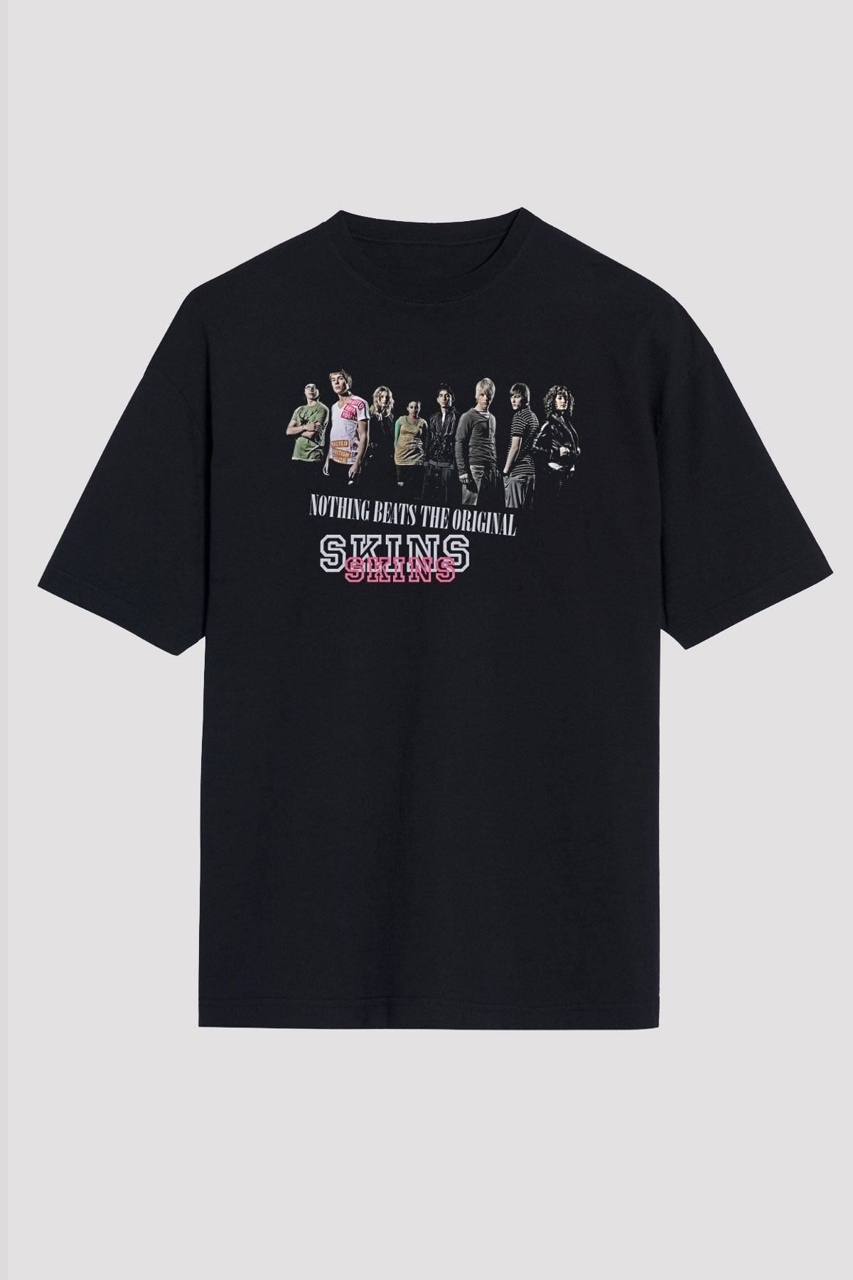 Skins Baskılı Unisex Siyah Oversize Tişört - Tshirt