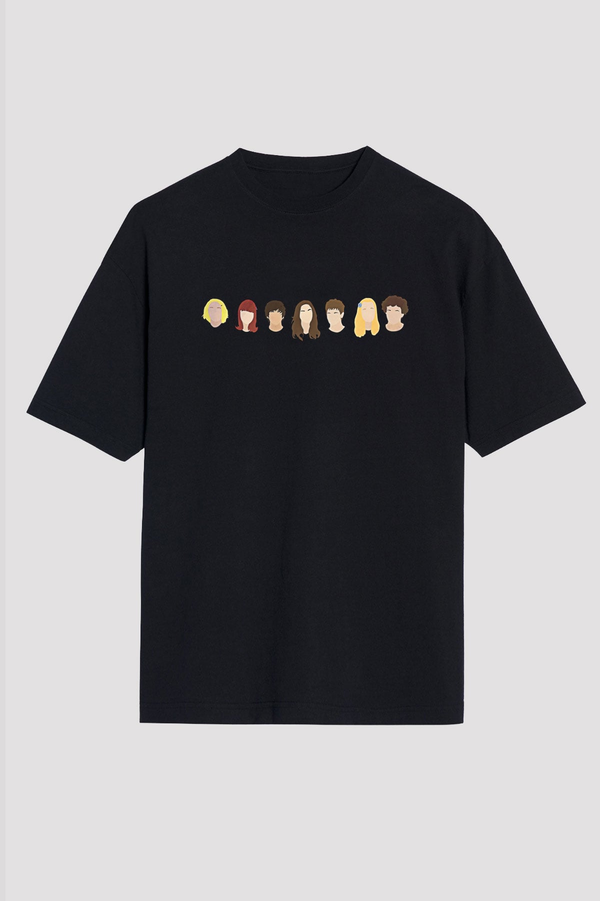 Skins Baskılı Unisex Siyah Oversize Tişört - Tshirt
