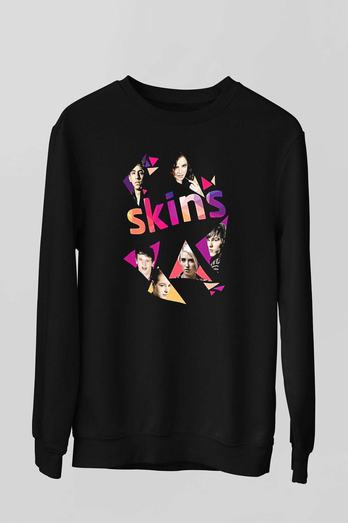 Skins Baskılı Unisex Siyah Sweatshirt