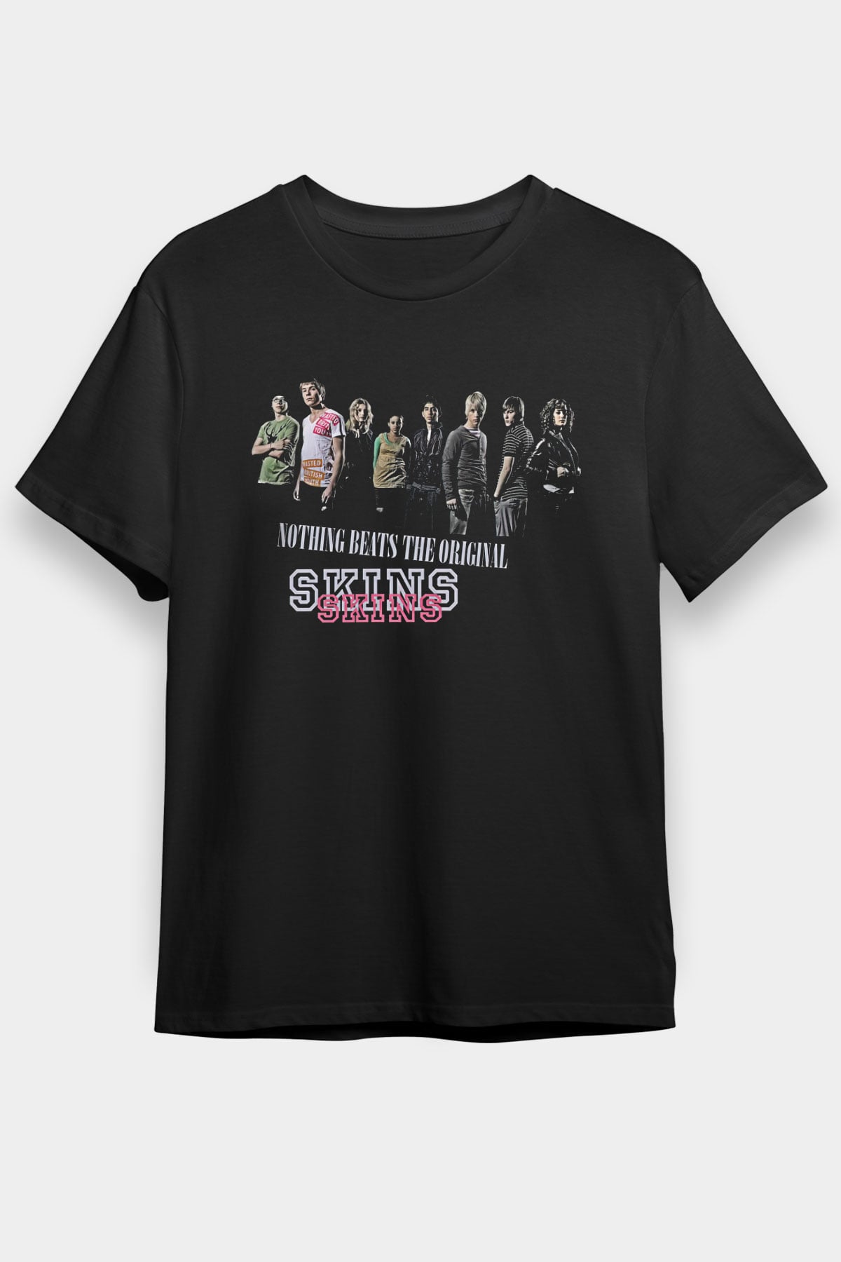 Skins Baskılı Unisex Siyah Tişört - Tshirt