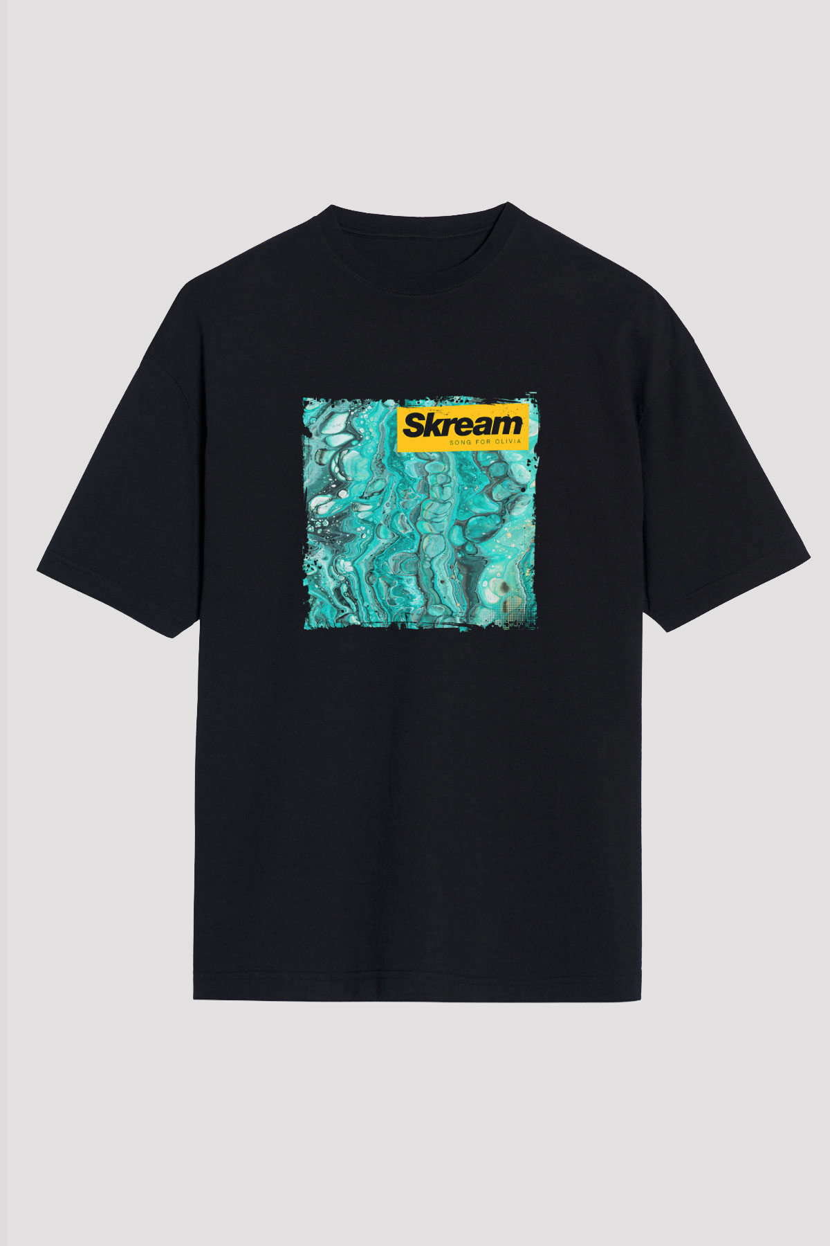 Skream Baskılı Unisex Oversize Siyah Tişört