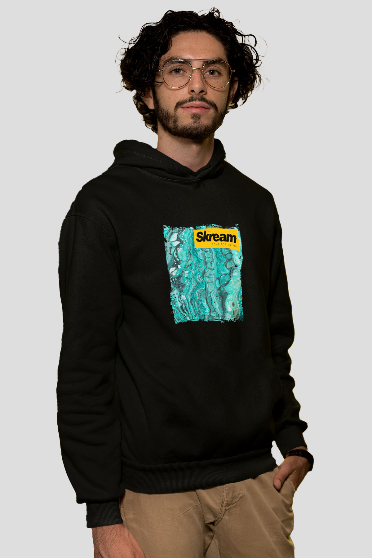 Skream Baskılı Unisex Siyah Hoodie
