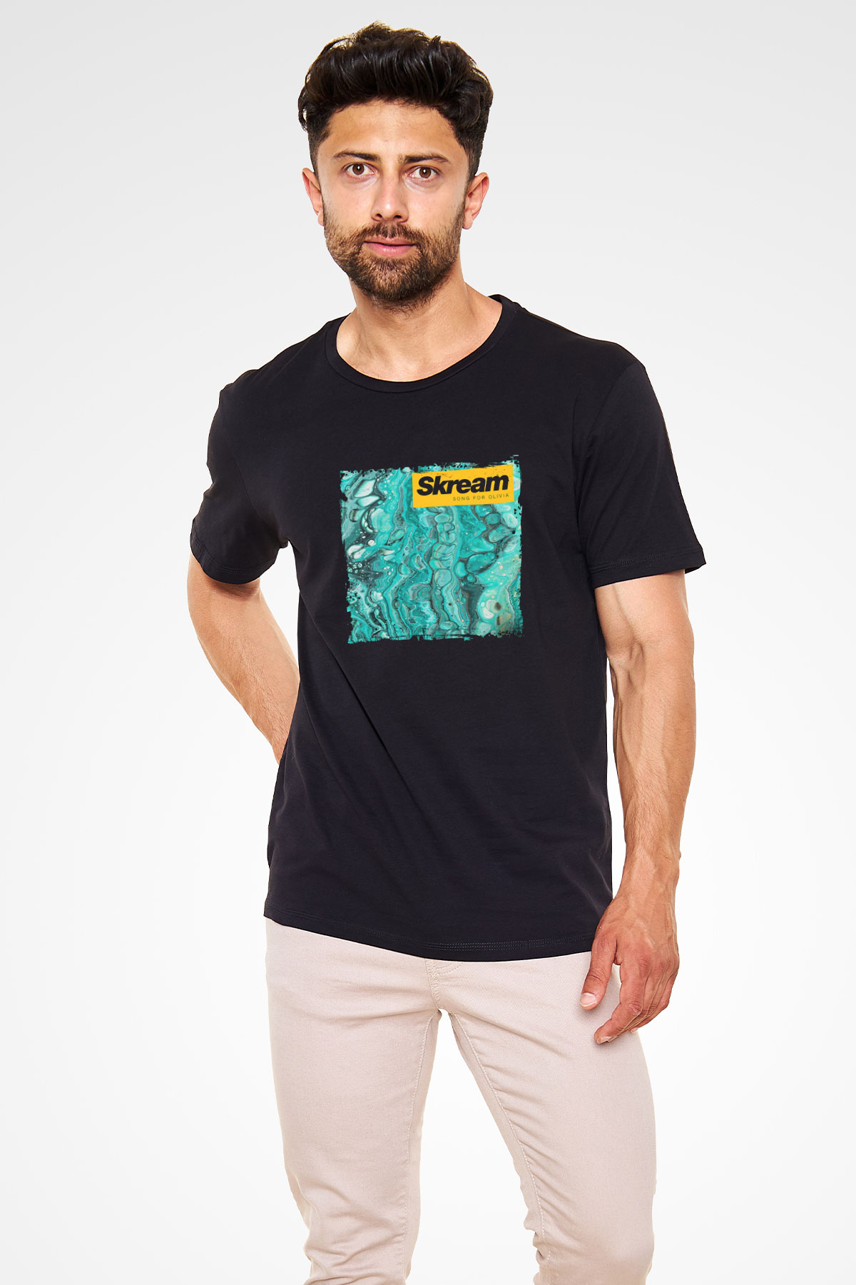Skream Baskılı Unisex Siyah Tişört