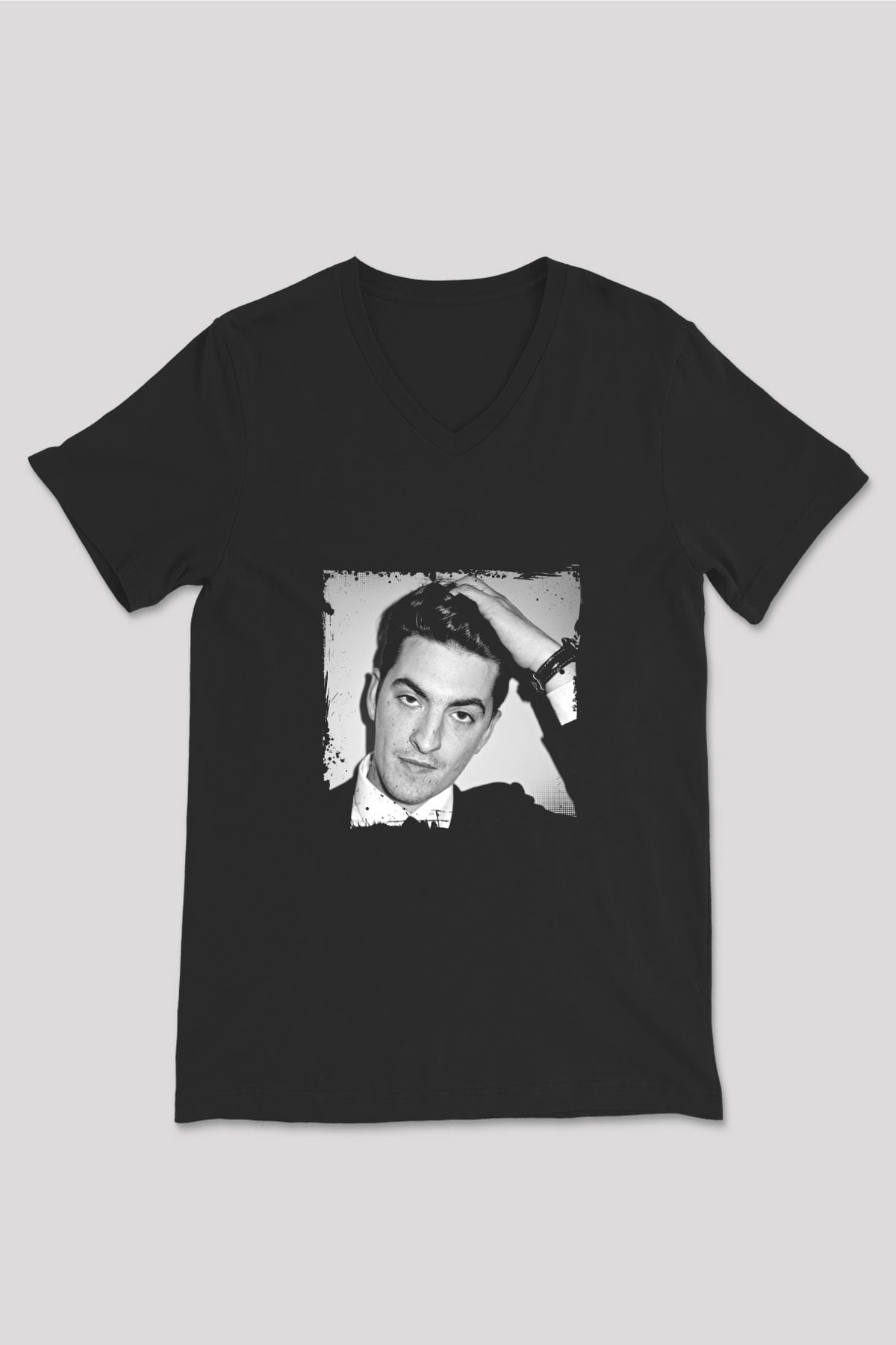 Skream Baskılı Unisex Siyah V Yaka Tişört