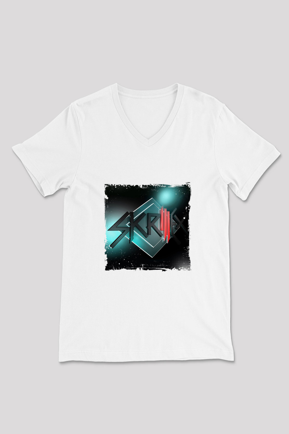 Skrillex Baskılı Beyaz V Yaka Unisex Tişört