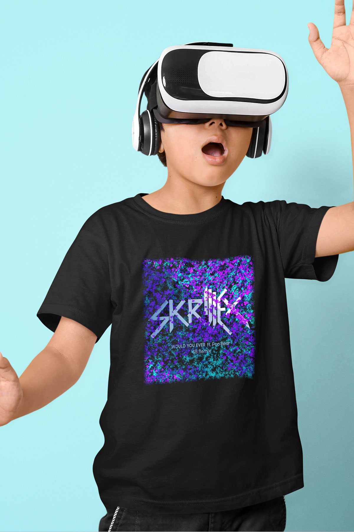 Skrillex Baskılı Siyah Unisex Çocuk Tişört