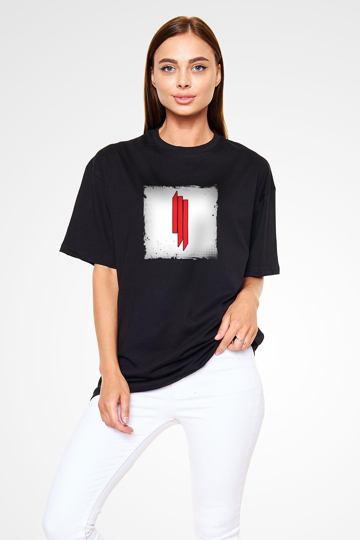 Skrillex Baskılı Unisex Oversize Siyah Tişört