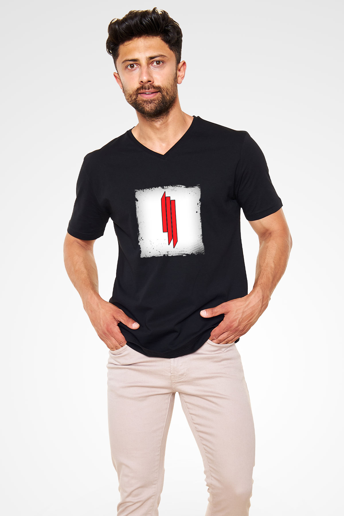 Skrillex Baskılı Unisex Siyah V Yaka Tişört