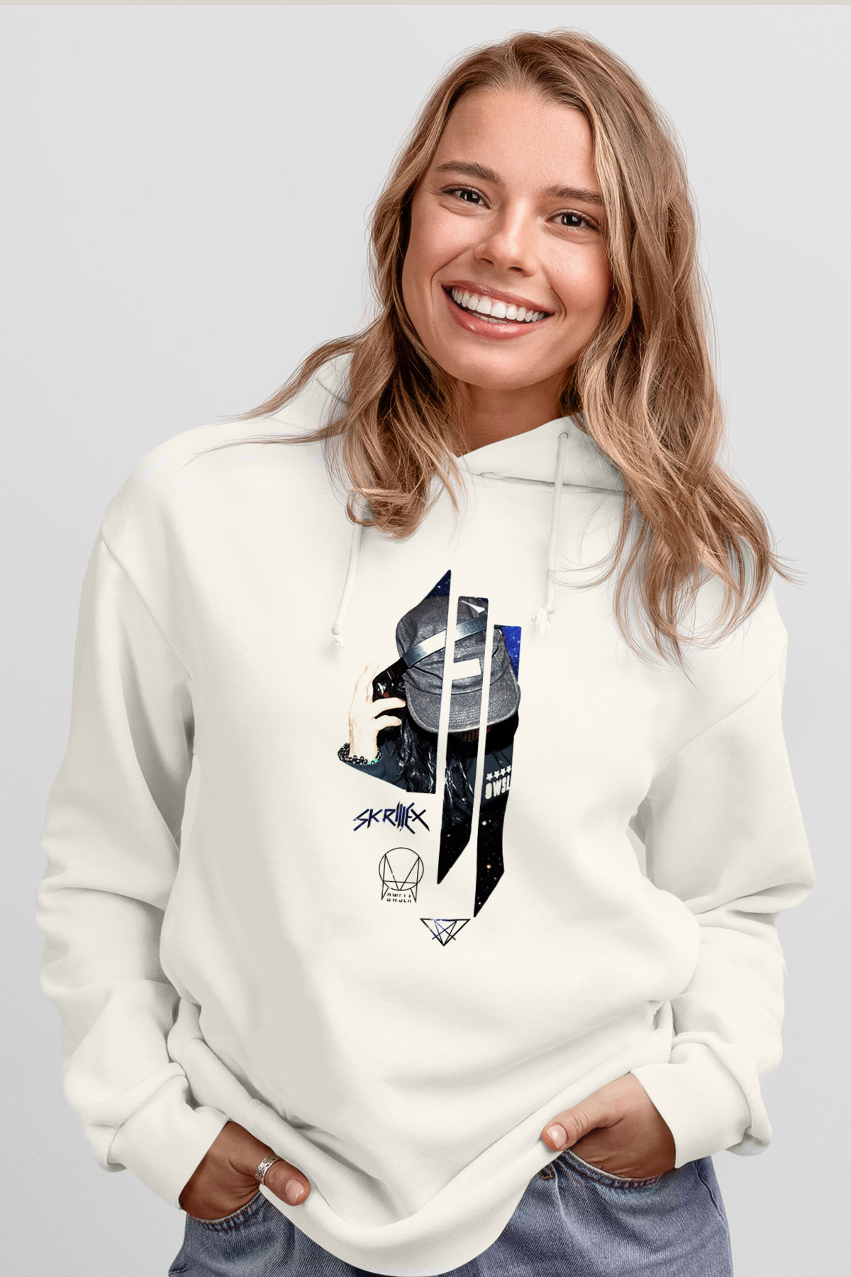 Skrillex Beyaz Unisex Kapşonlu Sweatshirt