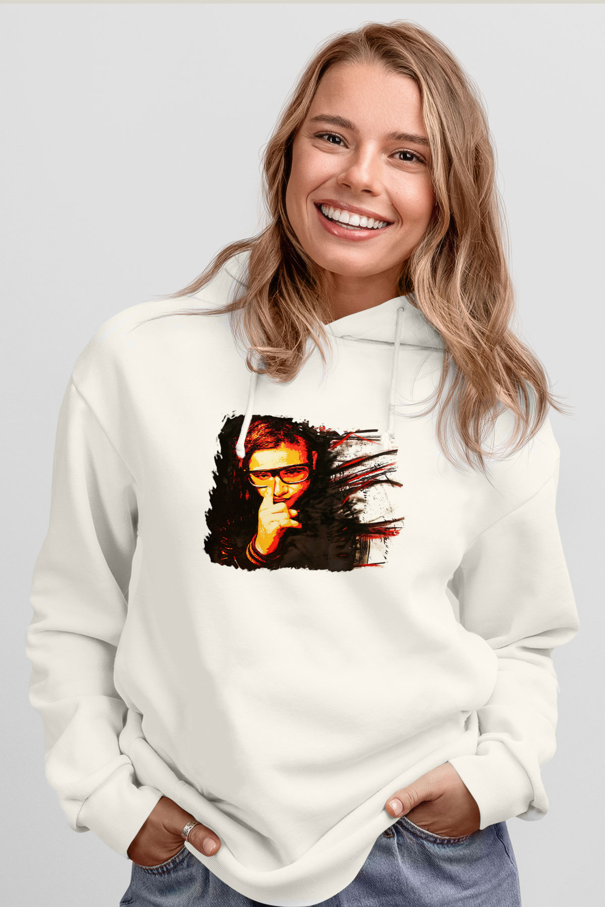 Skrillex Beyaz Unisex Kapşonlu Sweatshirt