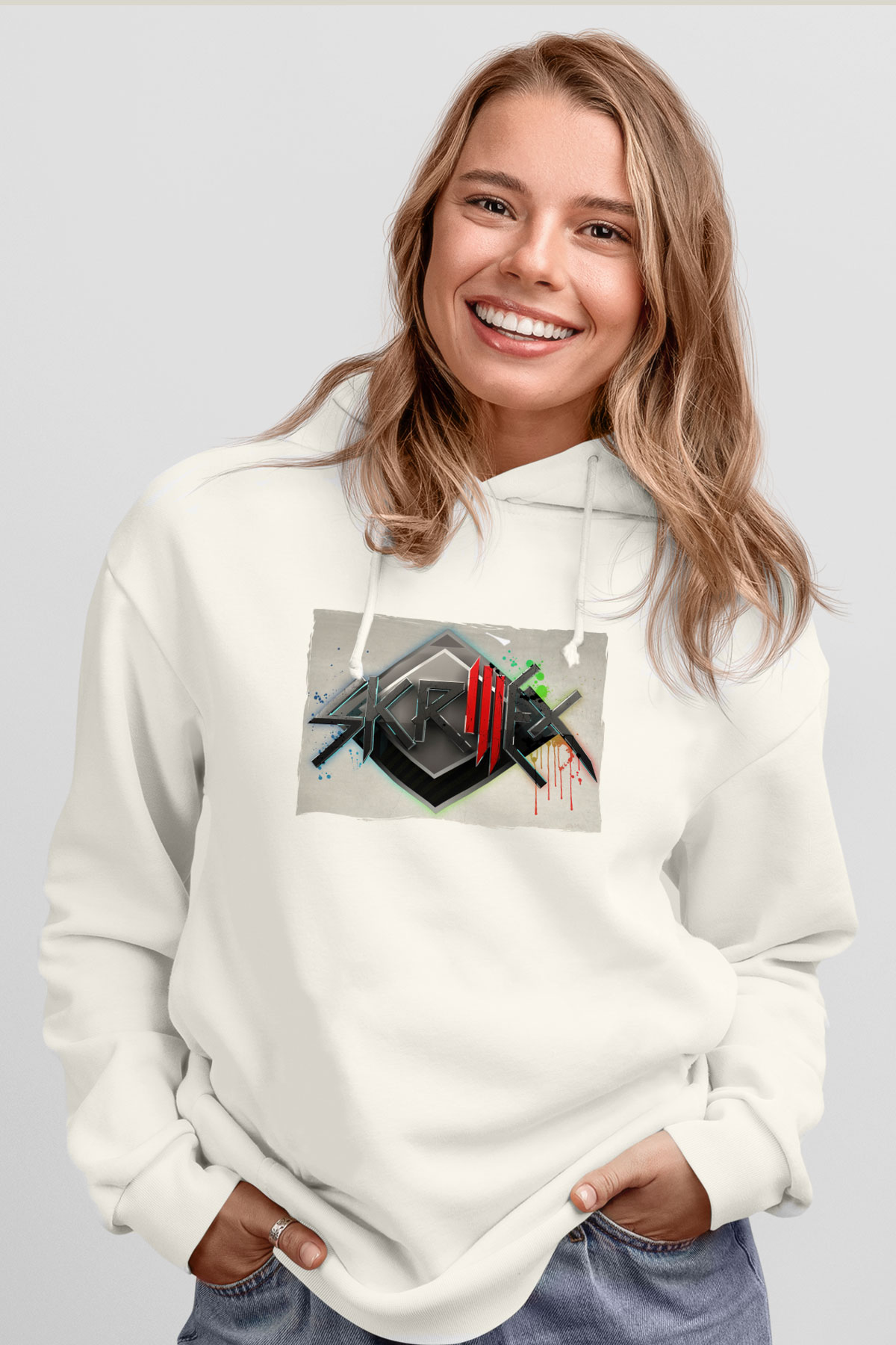 Skrillex Beyaz Unisex Kapüşonlu Sweatshirt