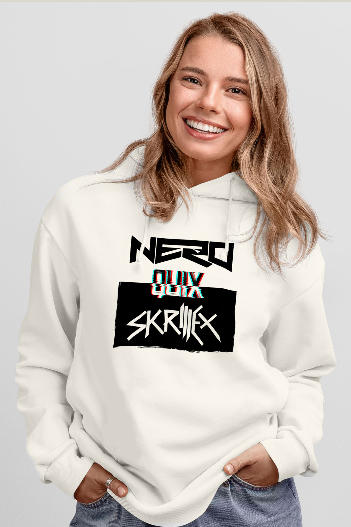 Skrillex Beyaz Unisex Kapüşonlu Sweatshirt