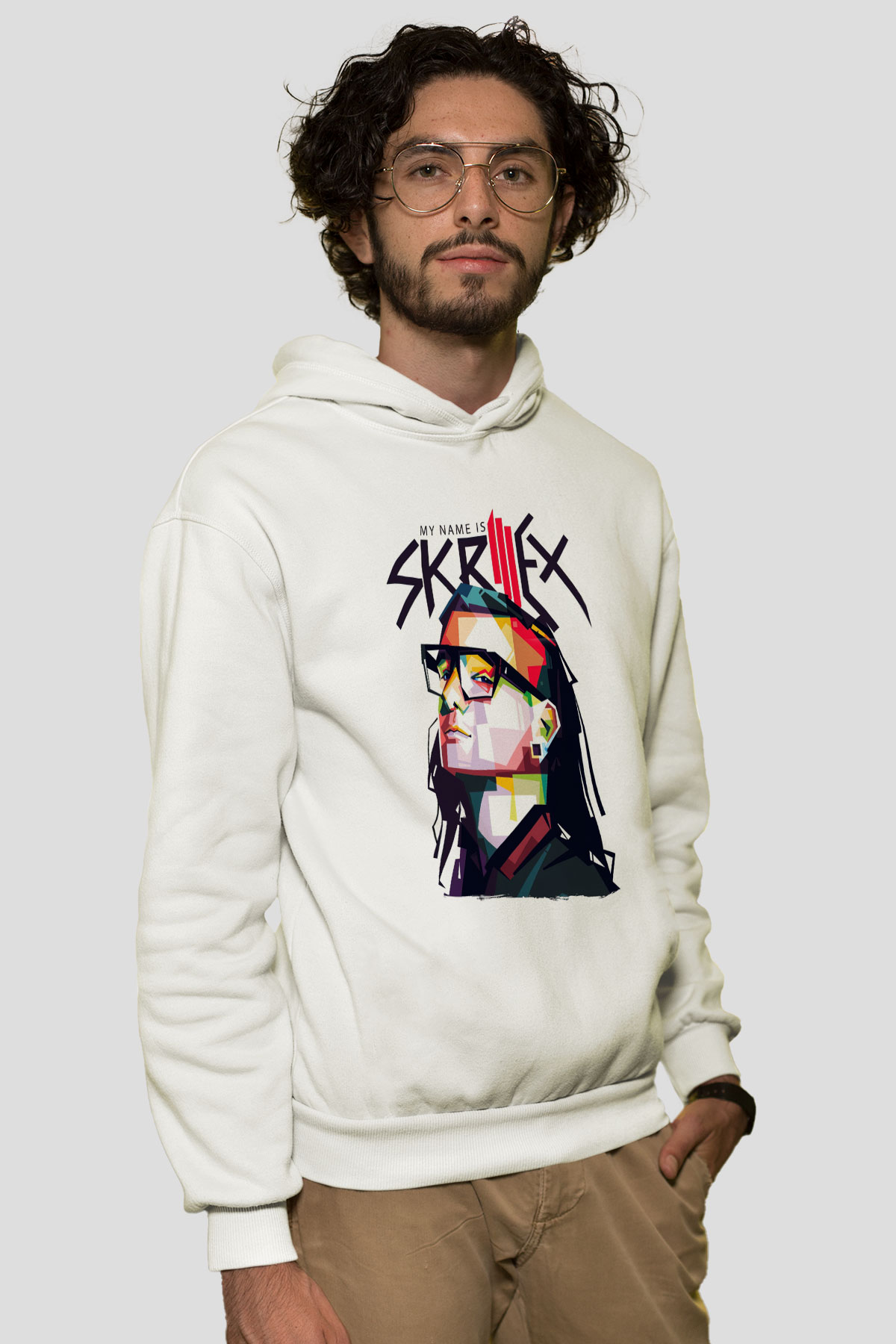 Skrillex Beyaz Unisex Kapüşonlu Sweatshirt