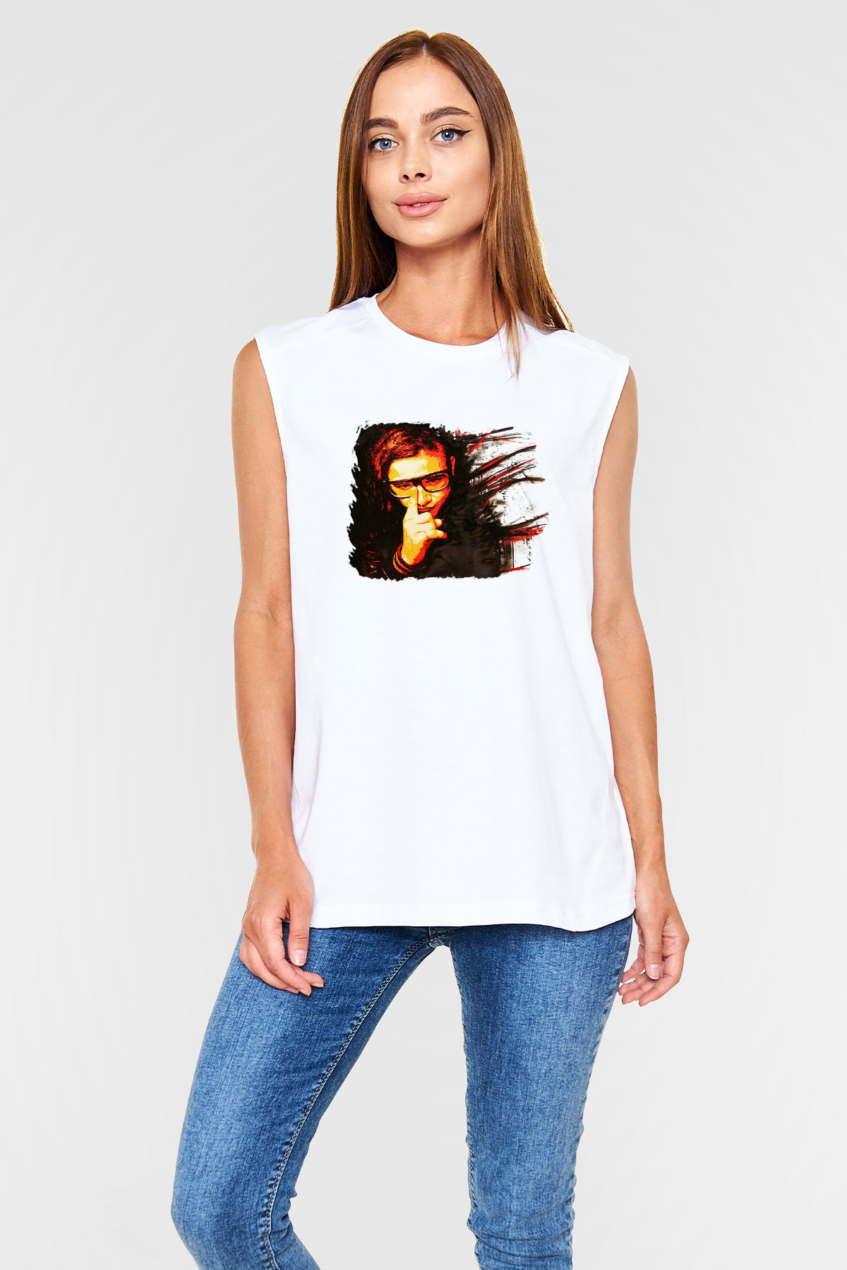 Skrillex Beyaz Unisex Kolsuz Tişört