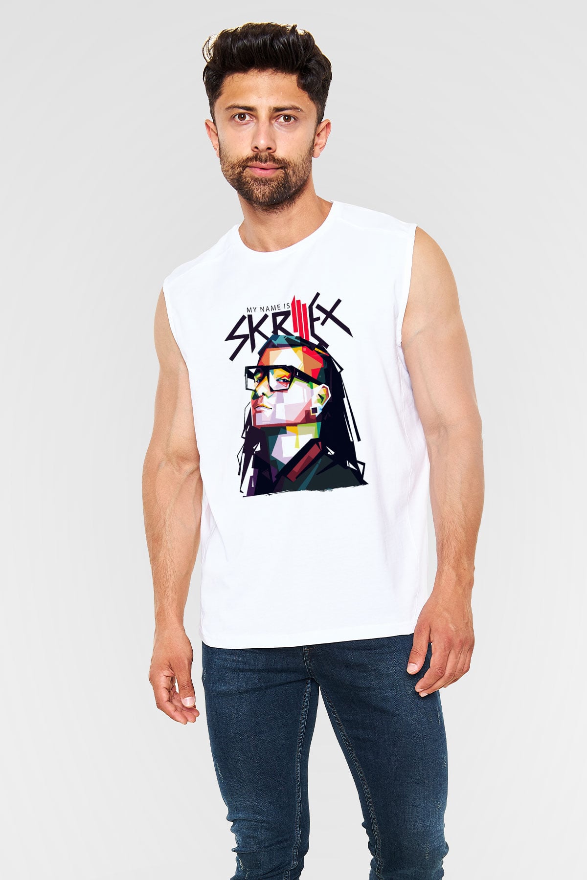 Skrillex Beyaz Unisex Kolsuz Tişört