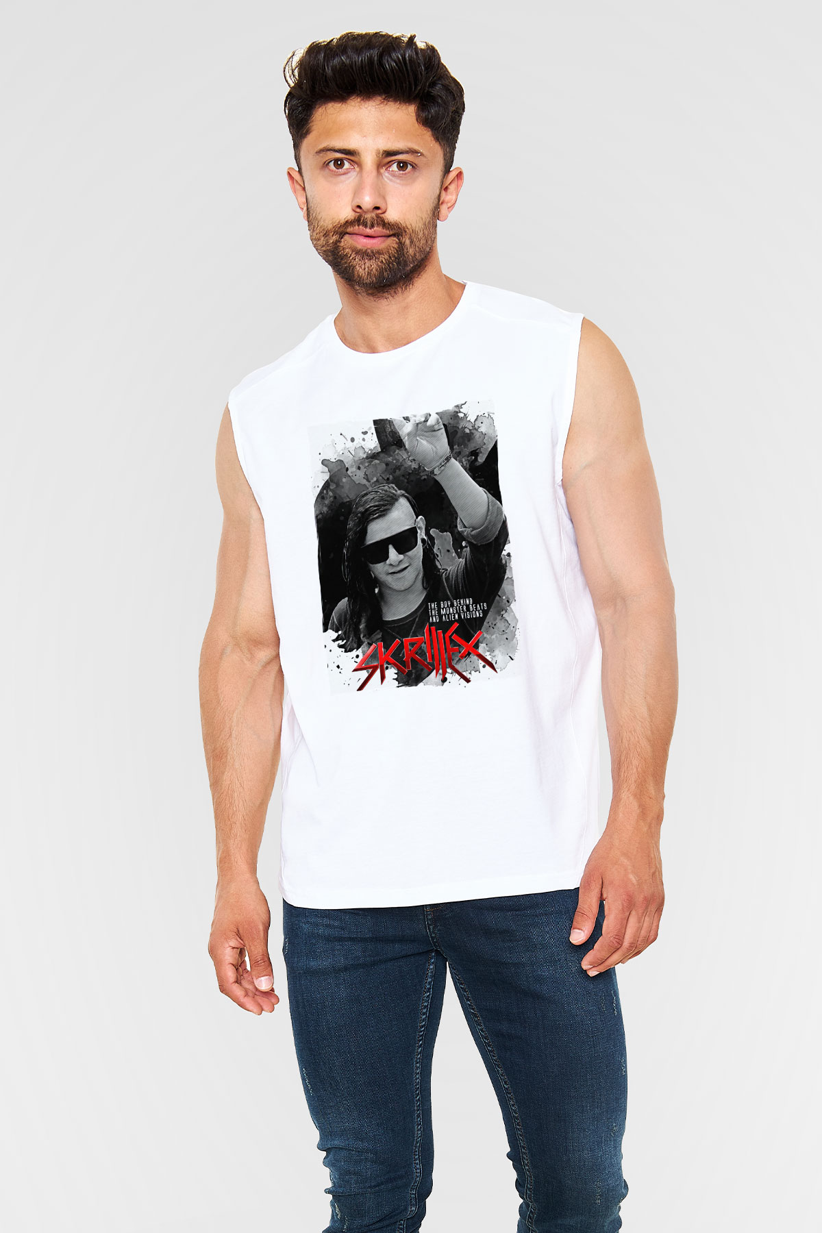 Skrillex Beyaz Unisex Kolsuz Tişört