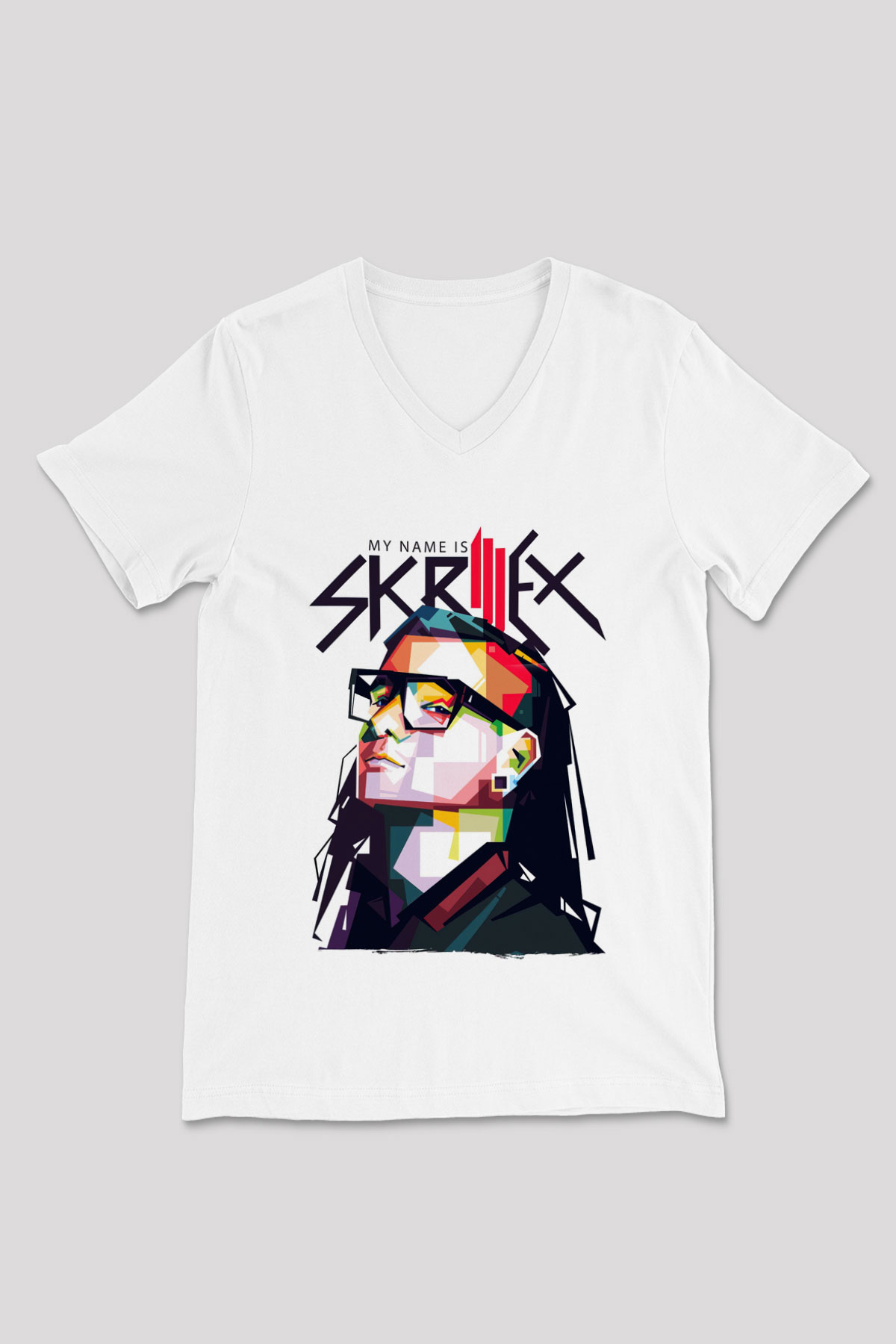 Skrillex Beyaz Unisex V Yaka Tişört