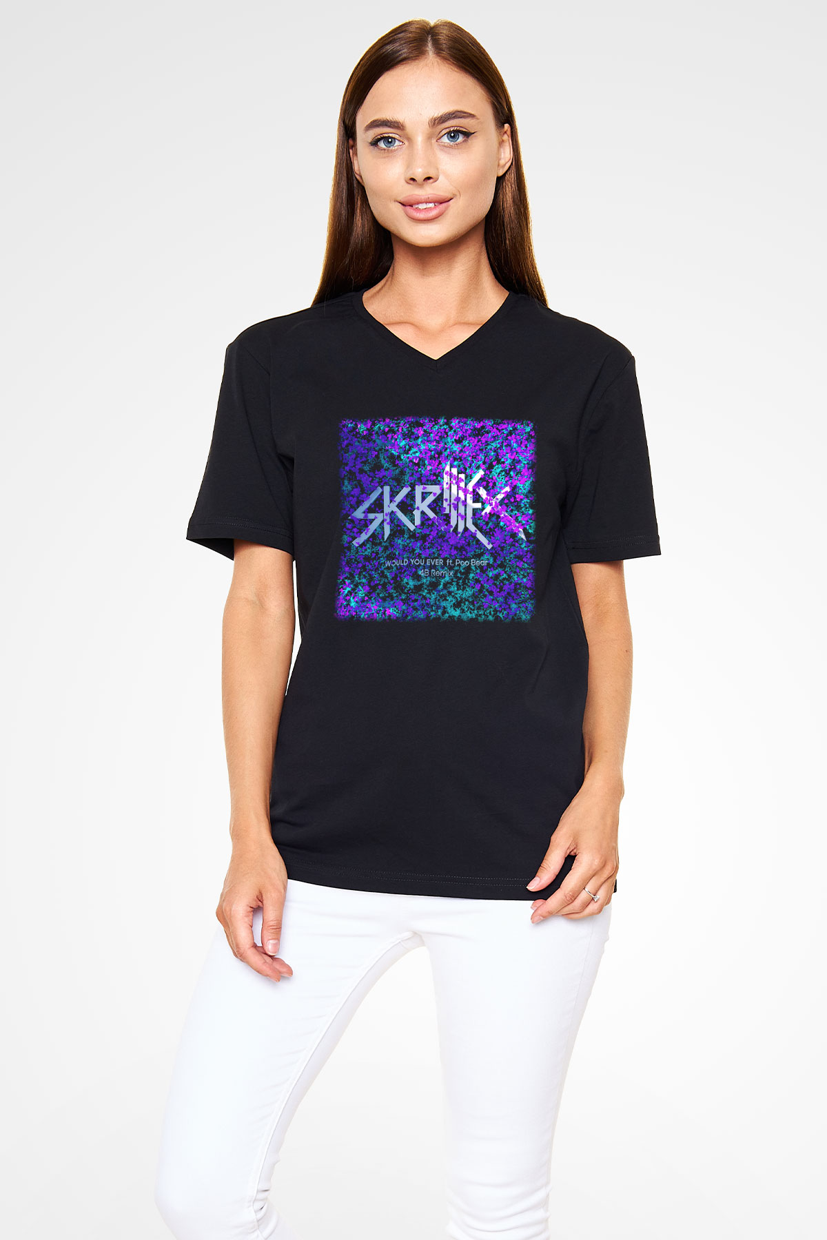 Skrillex Siyah Unisex V Yaka Tişört T-Shirt