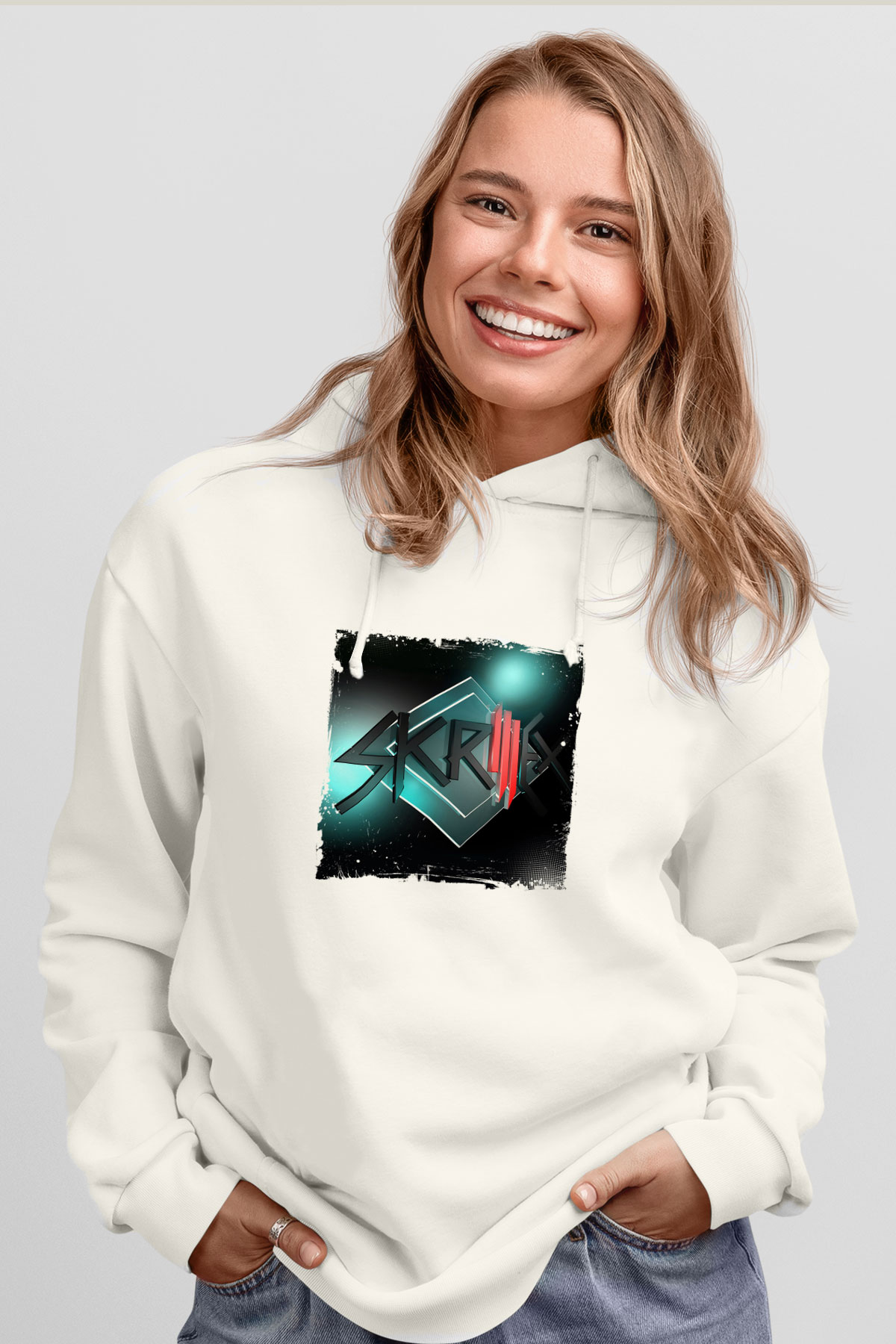 SkrillexBaskılı Beyaz Hoodie
