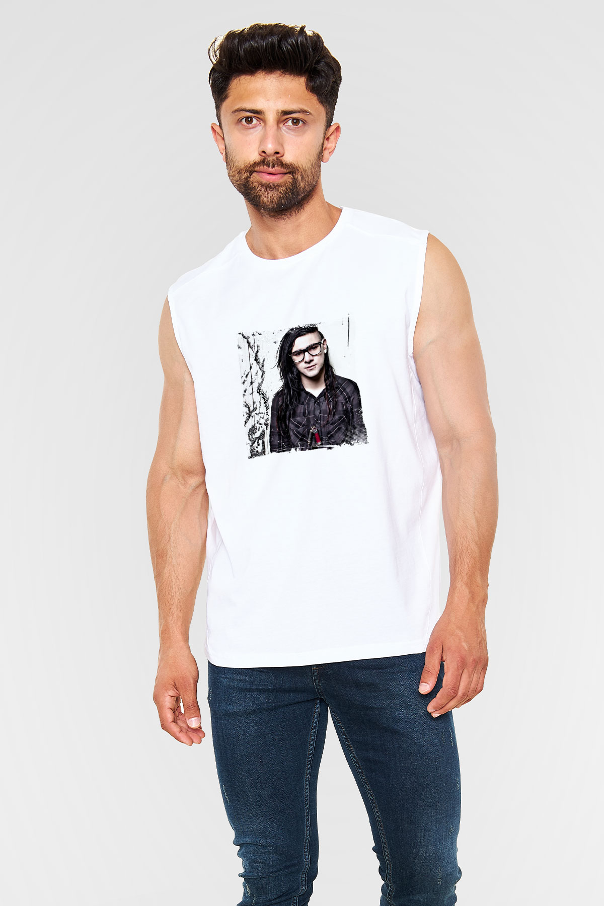SkrillexBaskılı Beyaz Kolsuz Tişört