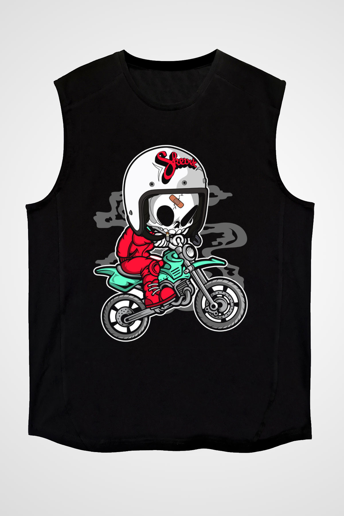 Skull Motocrosser Baskılı Siyah Unisex T-Shirt