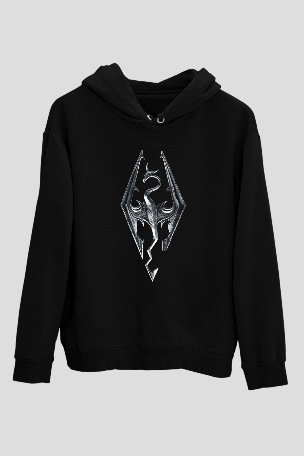 Skyrim Baskılı Unisex Siyah Kapüşonlu Sweatshirt