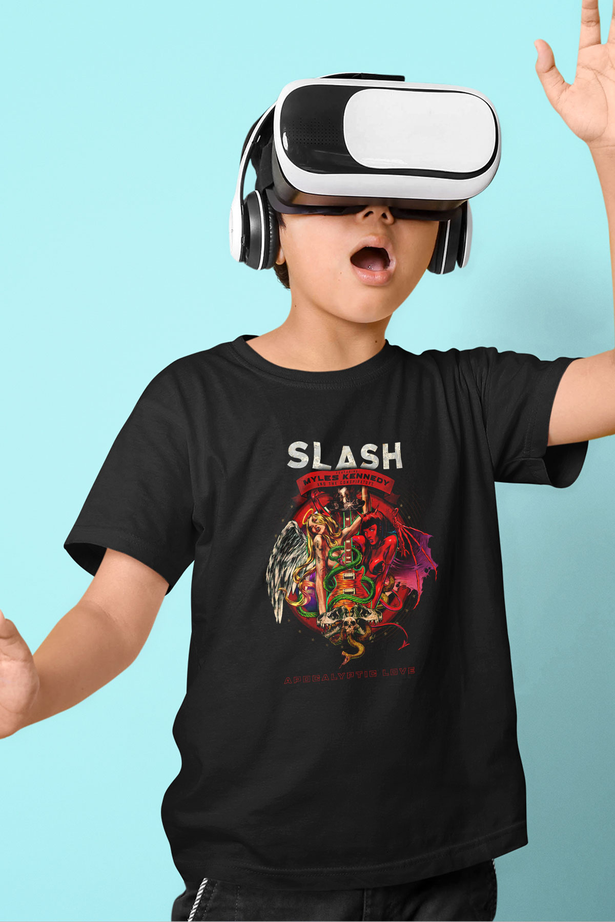 Slash Baskılı Siyah Unisex Çocuk Tişört