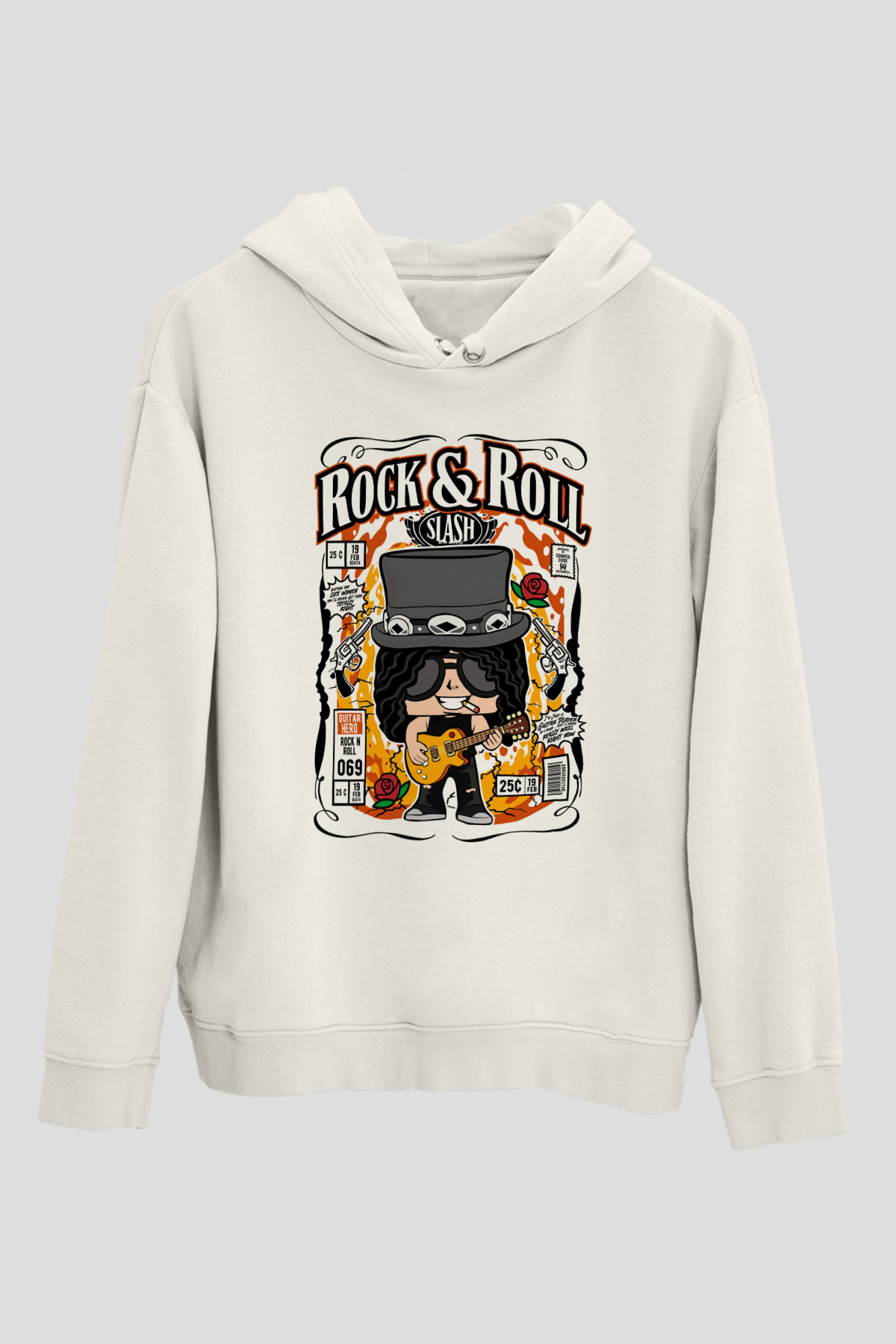 Slash Baskılı Unisex Beyaz Hoodie