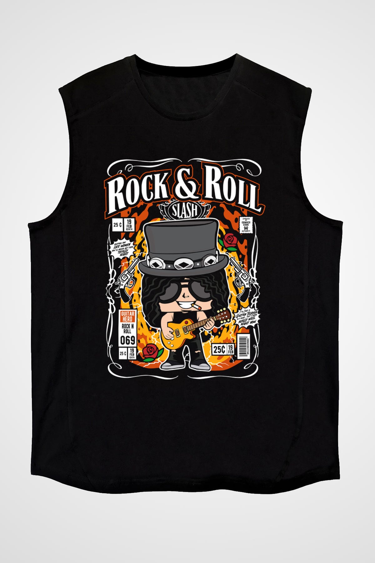Slash Baskılı Unisex Siyah Kolsuz Tişört