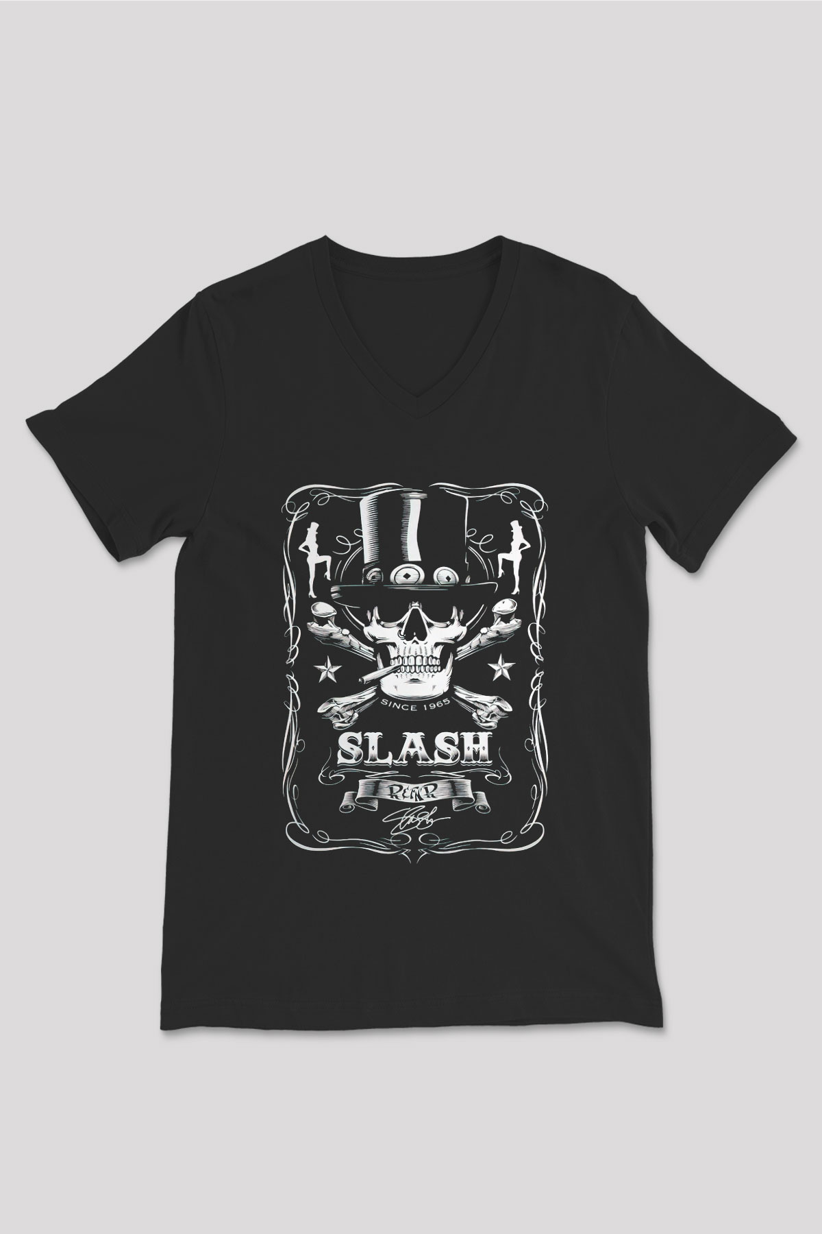 Slash Siyah Unisex V Yaka Tişört T-Shirt