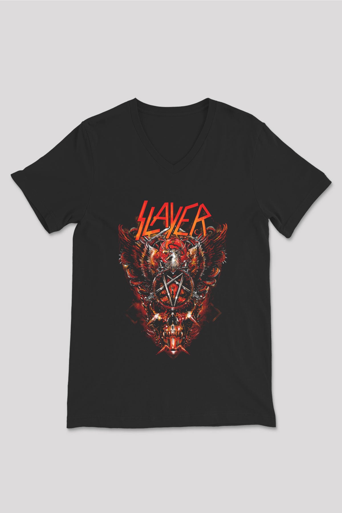 Slayer Siyah Unisex V Yaka Tişört T-Shirt