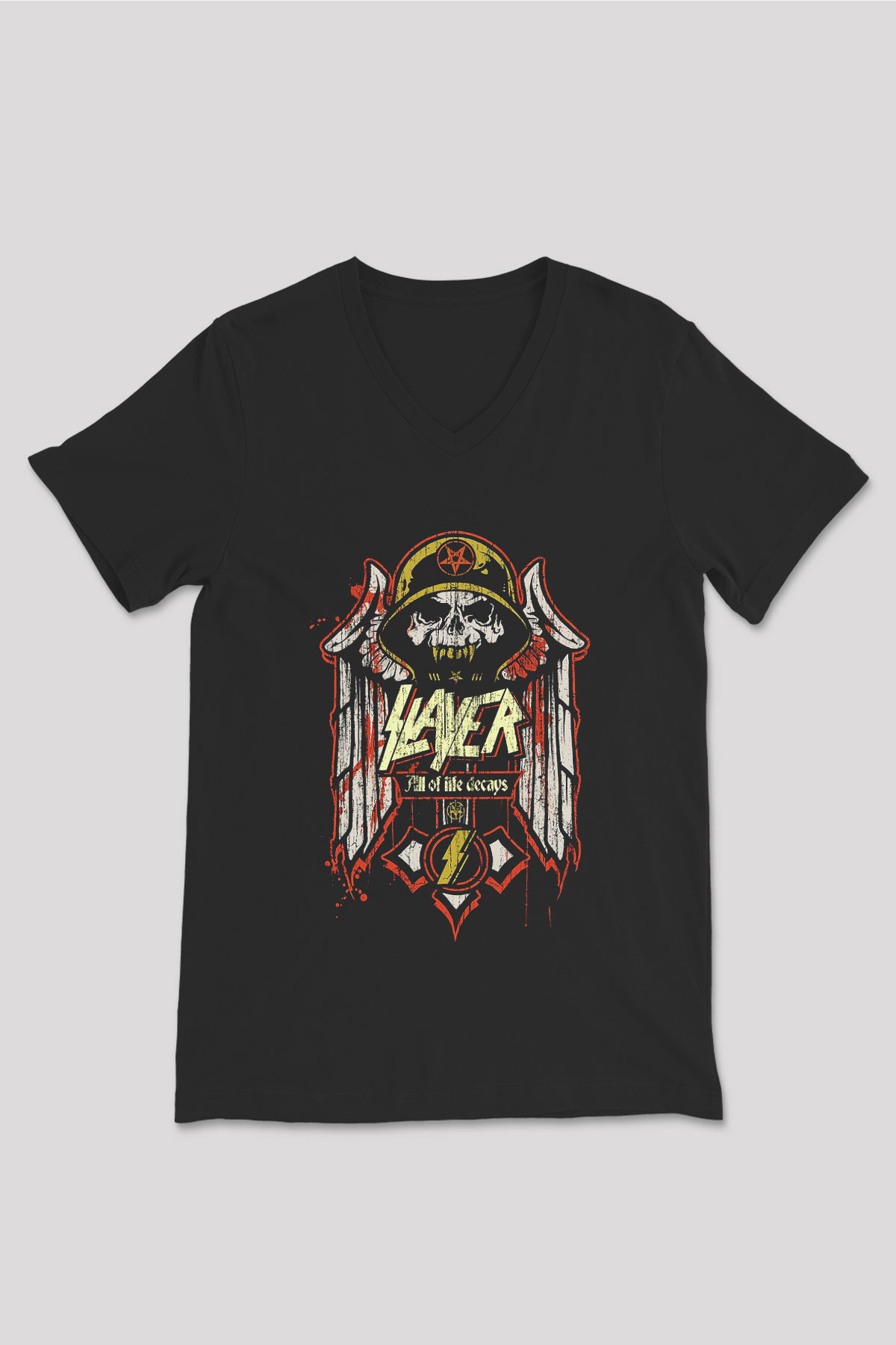 Slayer Siyah Unisex V Yaka Tişört T-Shirt