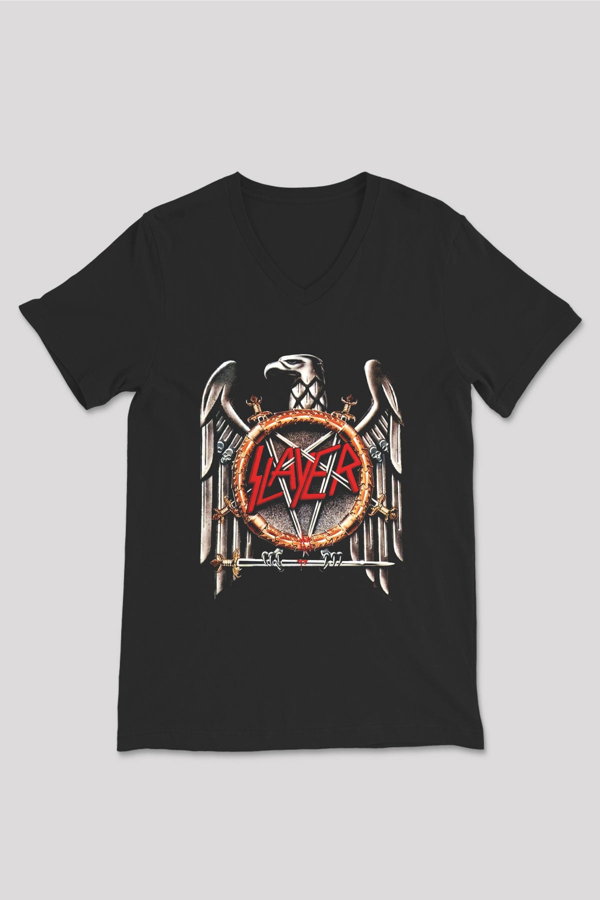 Slayer Siyah Unisex V Yaka Tişört T-Shirt