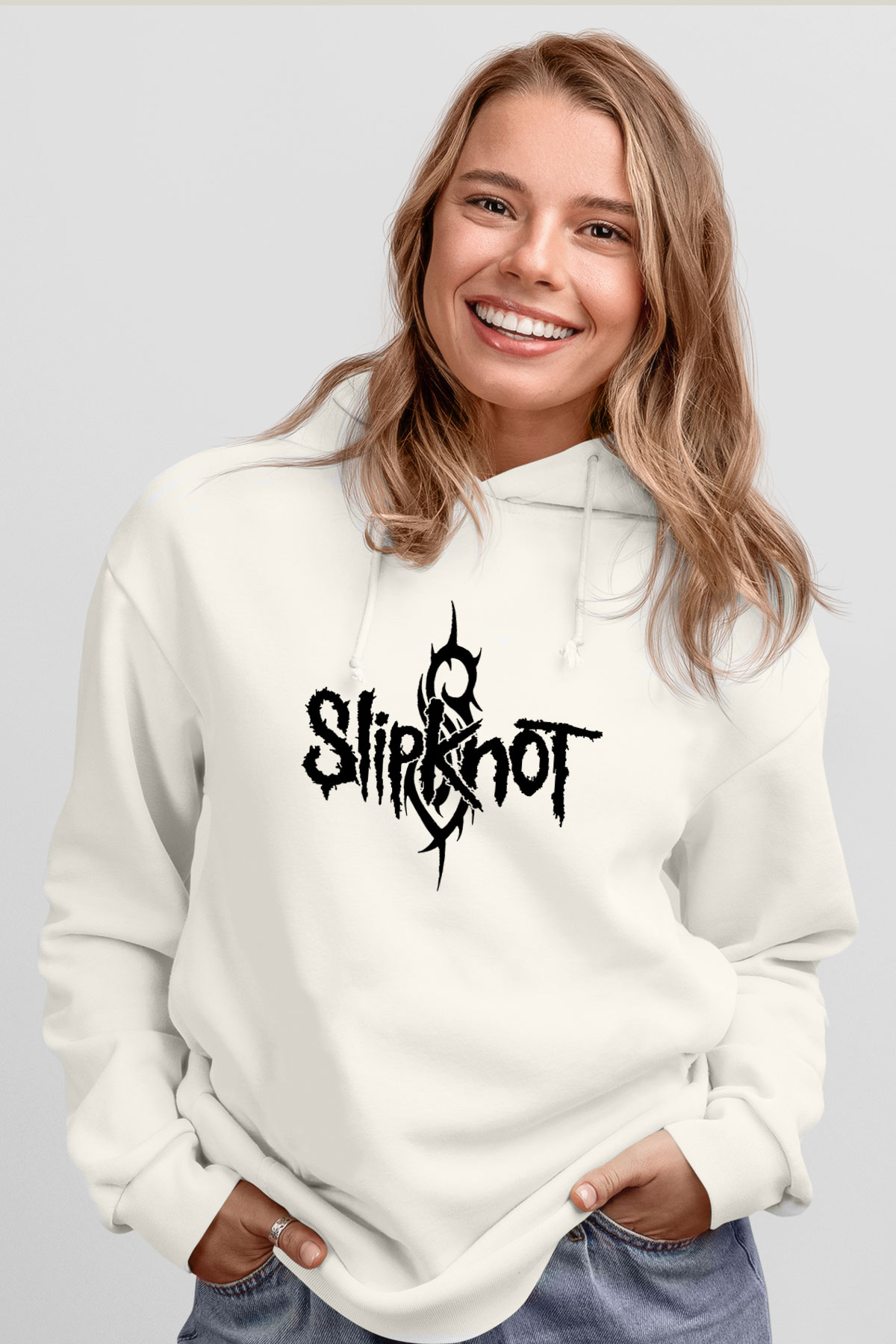 Slipknot Beyaz Unisex Kapşonlu Sweatshirt