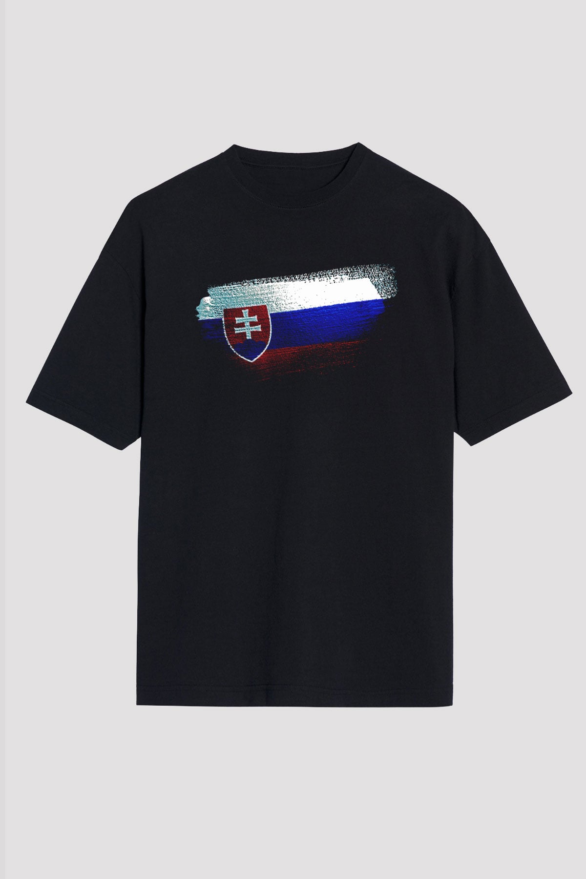 Slovakya - Slovakia Bayrağı Baskılı Unisex Siyah Oversize Tişört