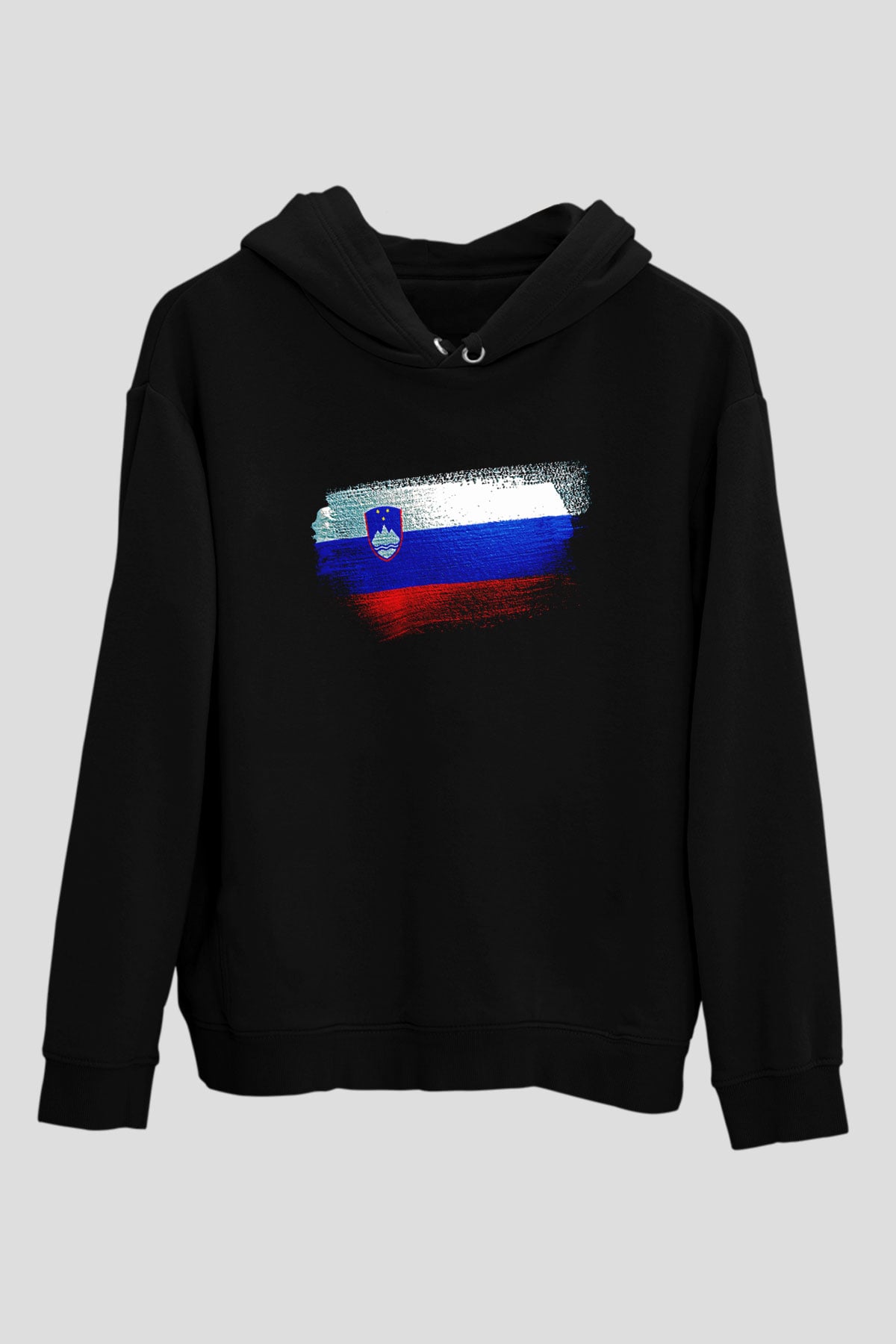 Slovenya - Slovenia Bayrağı Baskılı Unisex Siyah Kapüşonlu Sweatshirt